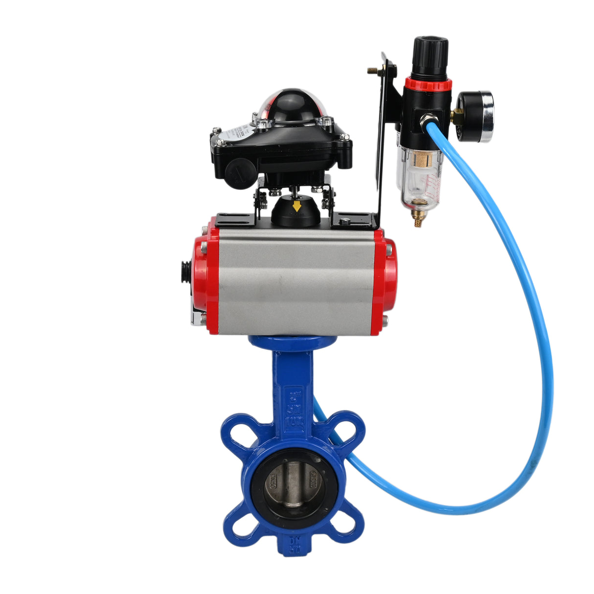 Water Butterfly Valve Elephant WBV1413E-2W-Fb-H, body material - cast iron GGG50, disk material - cast iron GGG40, seal - EPDM, with pneumatic actuator double action PA-DA, 4V320-10 220V, LSU APL-210N, ATU AFC2000
