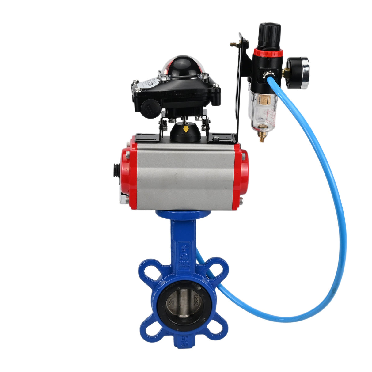 Water Butterfly Valve Elephant WBV1413E-2W-Fb-H, body material - cast iron GGG50, disk material - cast iron GGG40, seal - EPDM, with pneumatic actuator double action PA-DA, 4V320-10 220V, LSU APL-210N, ATU AFC2000