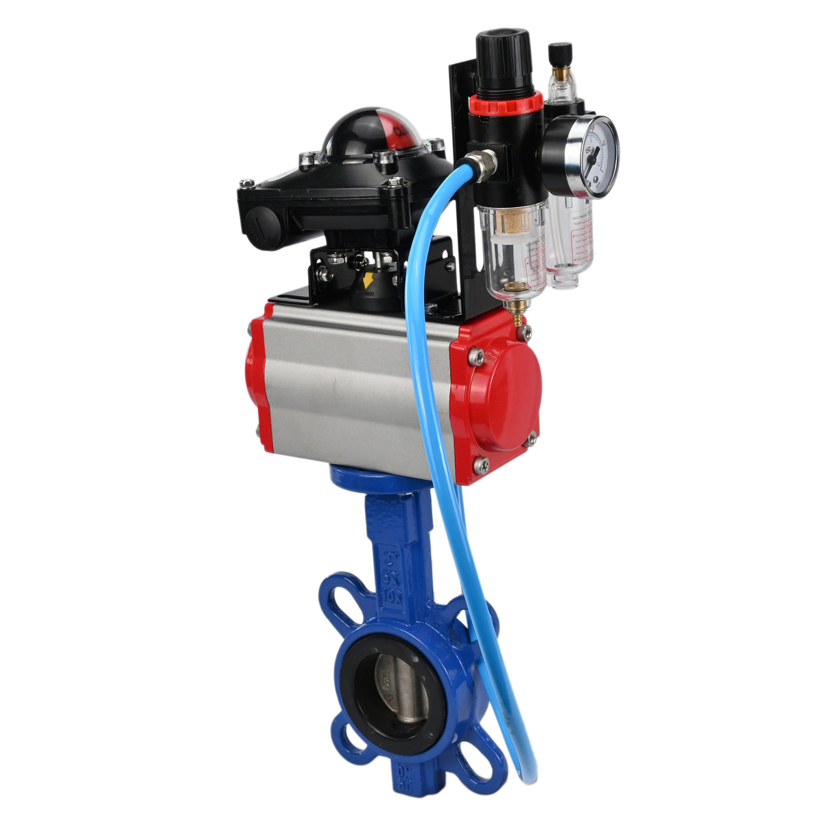 Water Butterfly Valve Elephant WBV1413E-2W-Fb-H, body material - cast iron GGG50, disk material - cast iron GGG40, seal - EPDM, with pneumatic actuator double action PA-DA, 4V320-10 220V, LSU APL-210N, ATU AFC2000