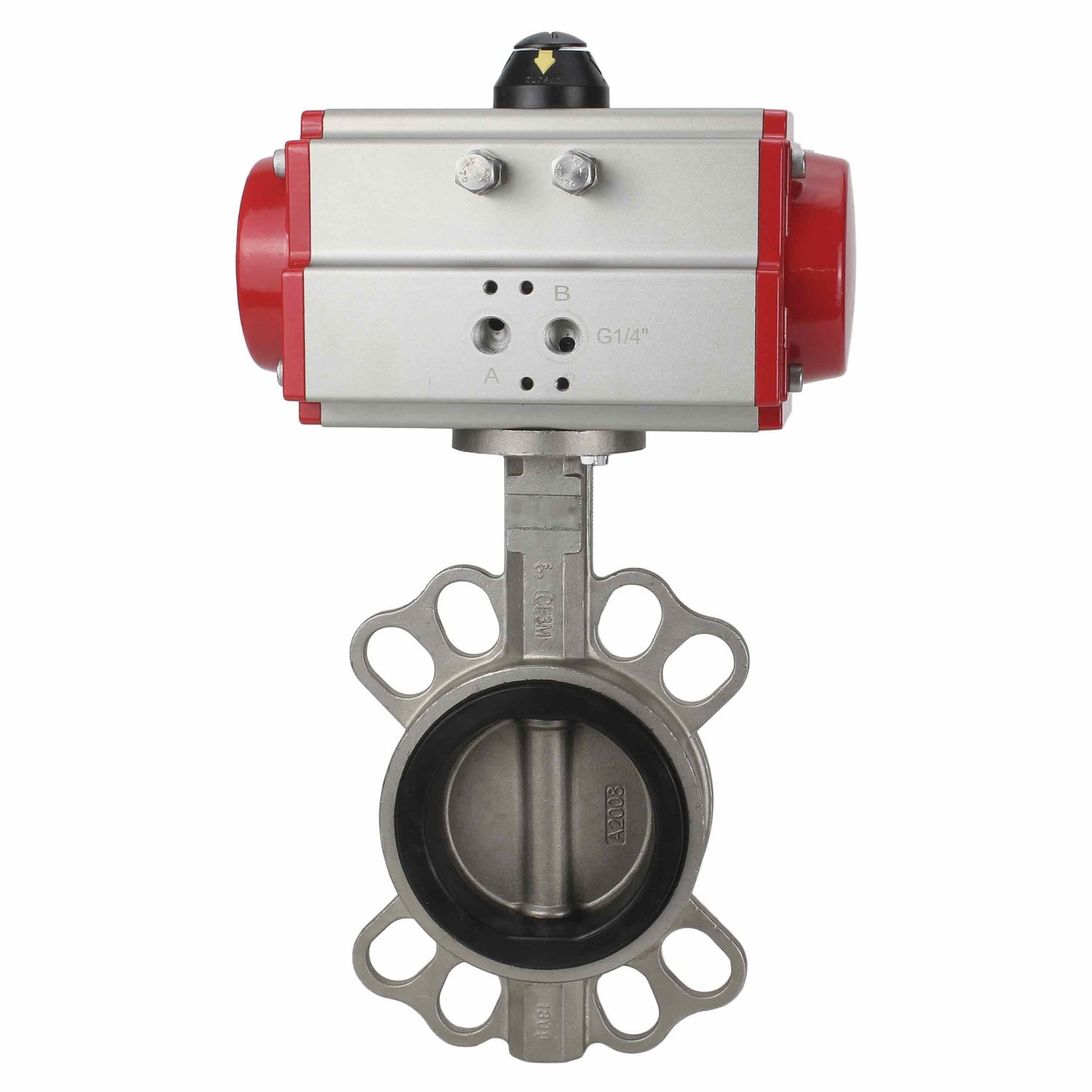 Water Butterfly Valve Elephant WBV3131V-2W-Fb-H, body material - Stainless steel AISI 304, disk material - Stainless steel AISI 304, seal - Viton, pneumatic actuator PA-DA double action