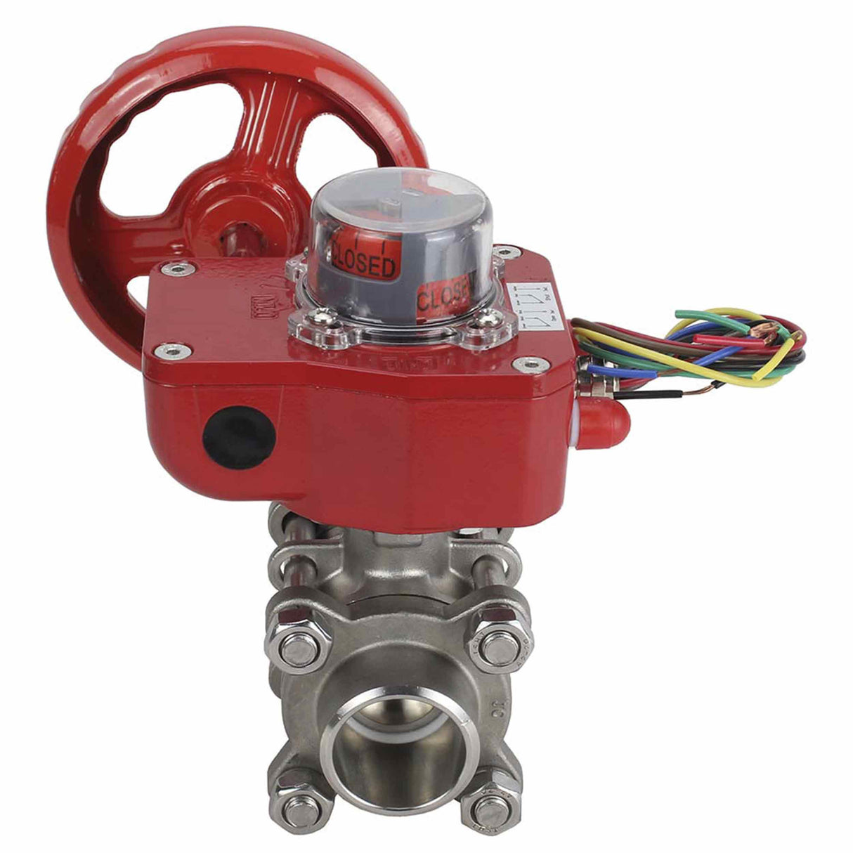 Stainless steel ball valve Elephant BVPP 316.200-ISO 63 bar for welding, full port, body material - stainless steel AISI 316, with ISO flange and gearbox Elephant GBBF with position indicator and feedback sensor