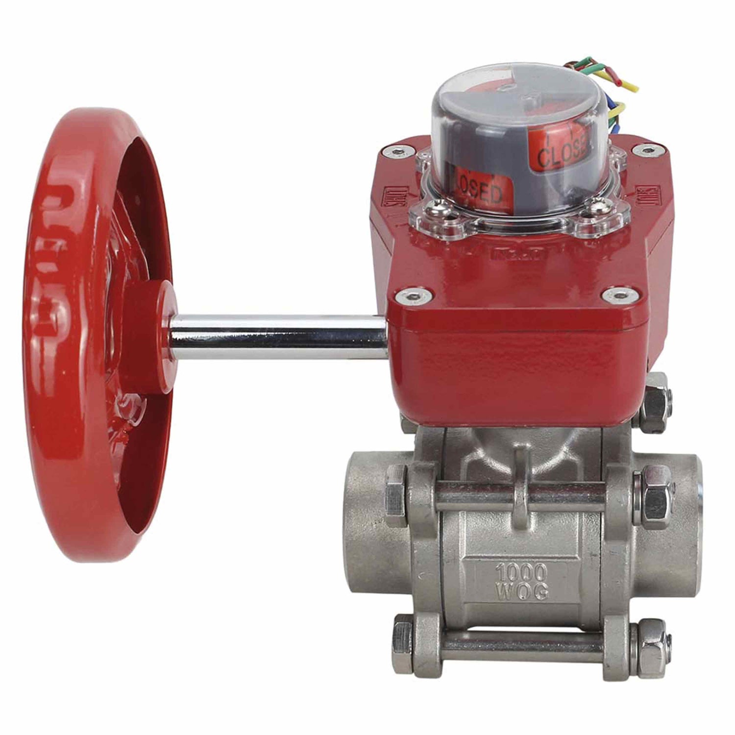 Stainless steel ball valve Elephant BVPP 316.200-ISO 63 bar for welding, full port, body material - stainless steel AISI 316, with ISO flange and gearbox Elephant GBBF with position indicator and feedback sensor