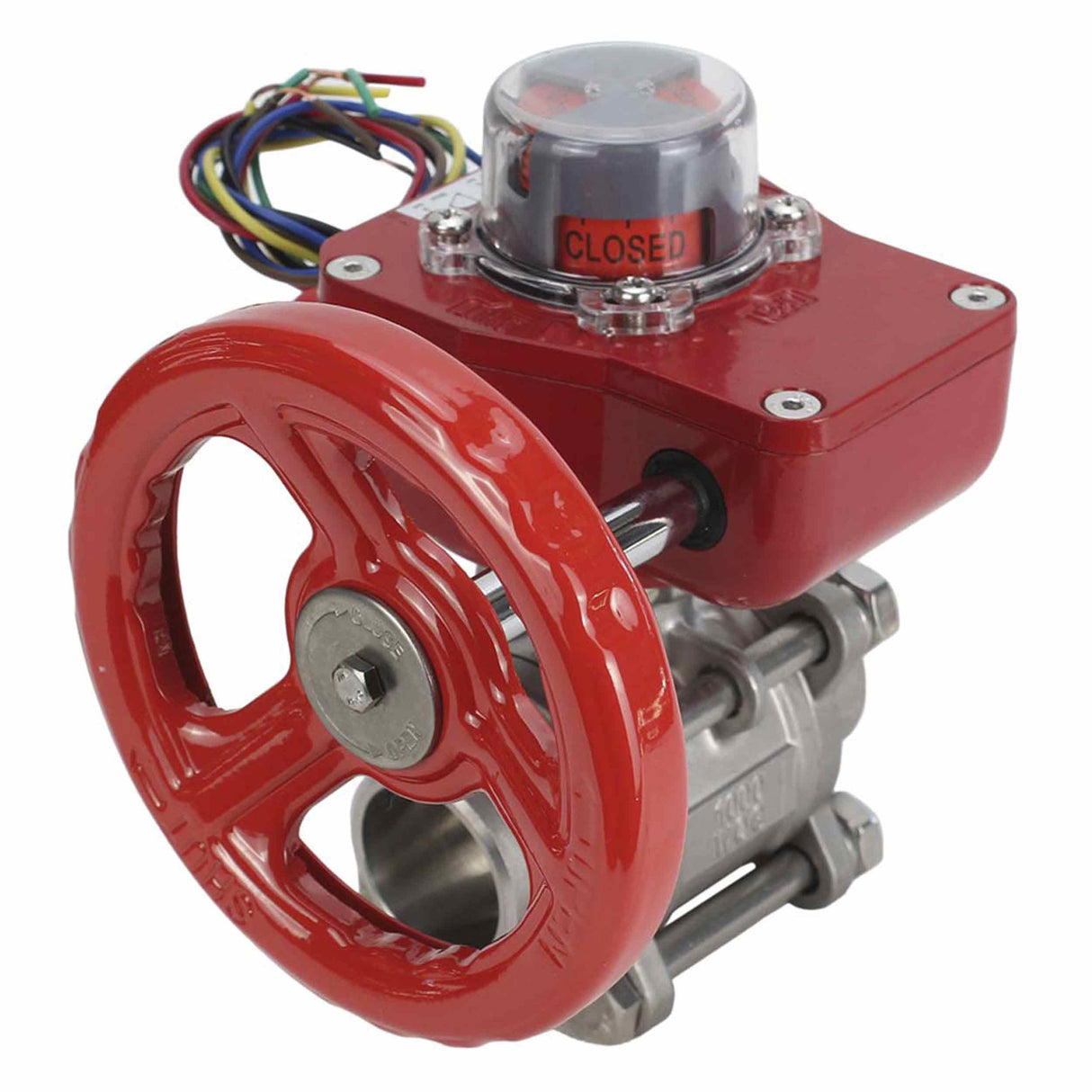 Stainless steel ball valve Elephant BVPP 316.200-ISO 63 bar for welding, full port, body material - stainless steel AISI 316, with ISO flange and gearbox Elephant GBBF with position indicator and feedback sensor