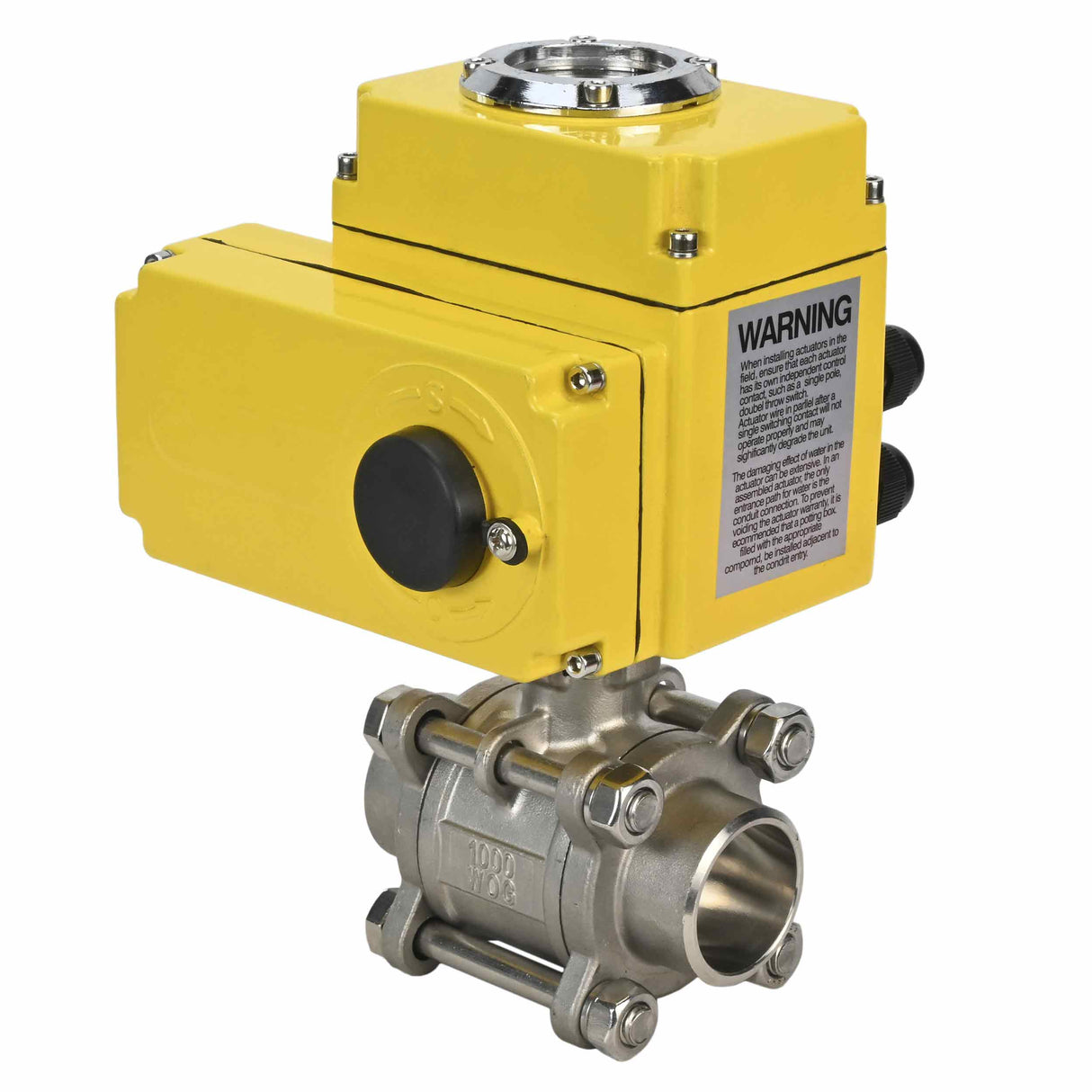 Stainless steel ball valve Elephant BVPP 316,200-ISO 63 bar SS316 full port, for welding, body material - stainless steel, quarter-turn electric actuator Elephant-003 24 V