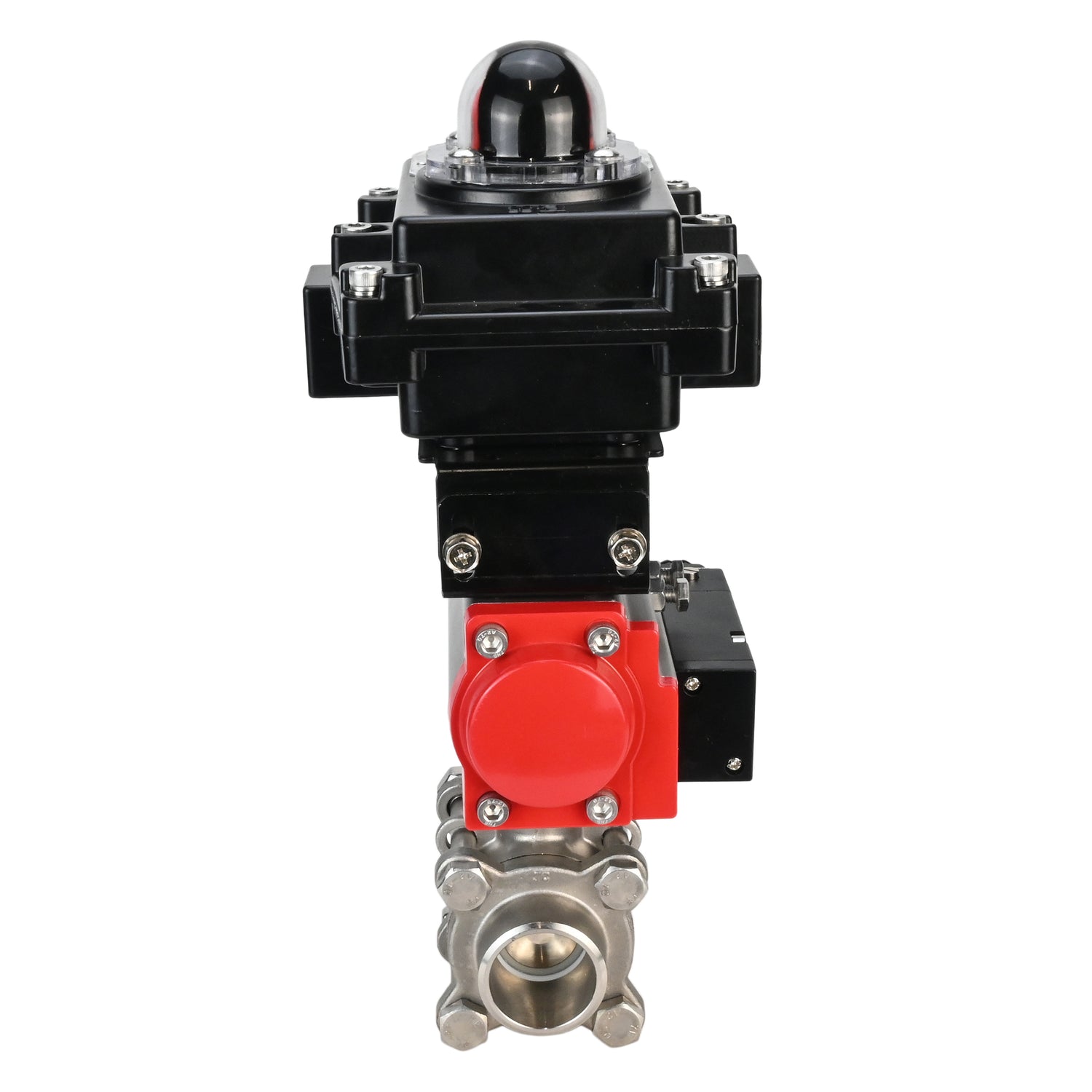 Stainless steel ball valve Elephant BVPP 316,200-ISO 63 bar SS316 full port, for welding, body material - stainless steel, pneumatic actuator Elephant SA, pneumatic distributor 4M310-08 NAMUR  220 V, limit switch block APL-410N EX