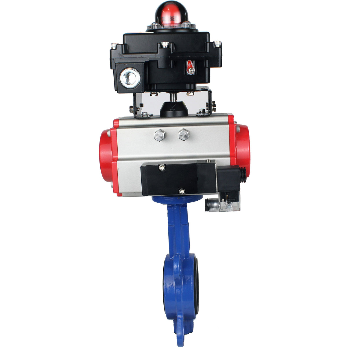Water butterfly valve Elephant GG25-316L-NBR body material - cast iron GG25, disk material - stainless steel 316L, seal - NBR with pneumatic actuator SA, pneumatic distributor 4M310-08 NAMUR 220V and limit switch block APL-410N EX