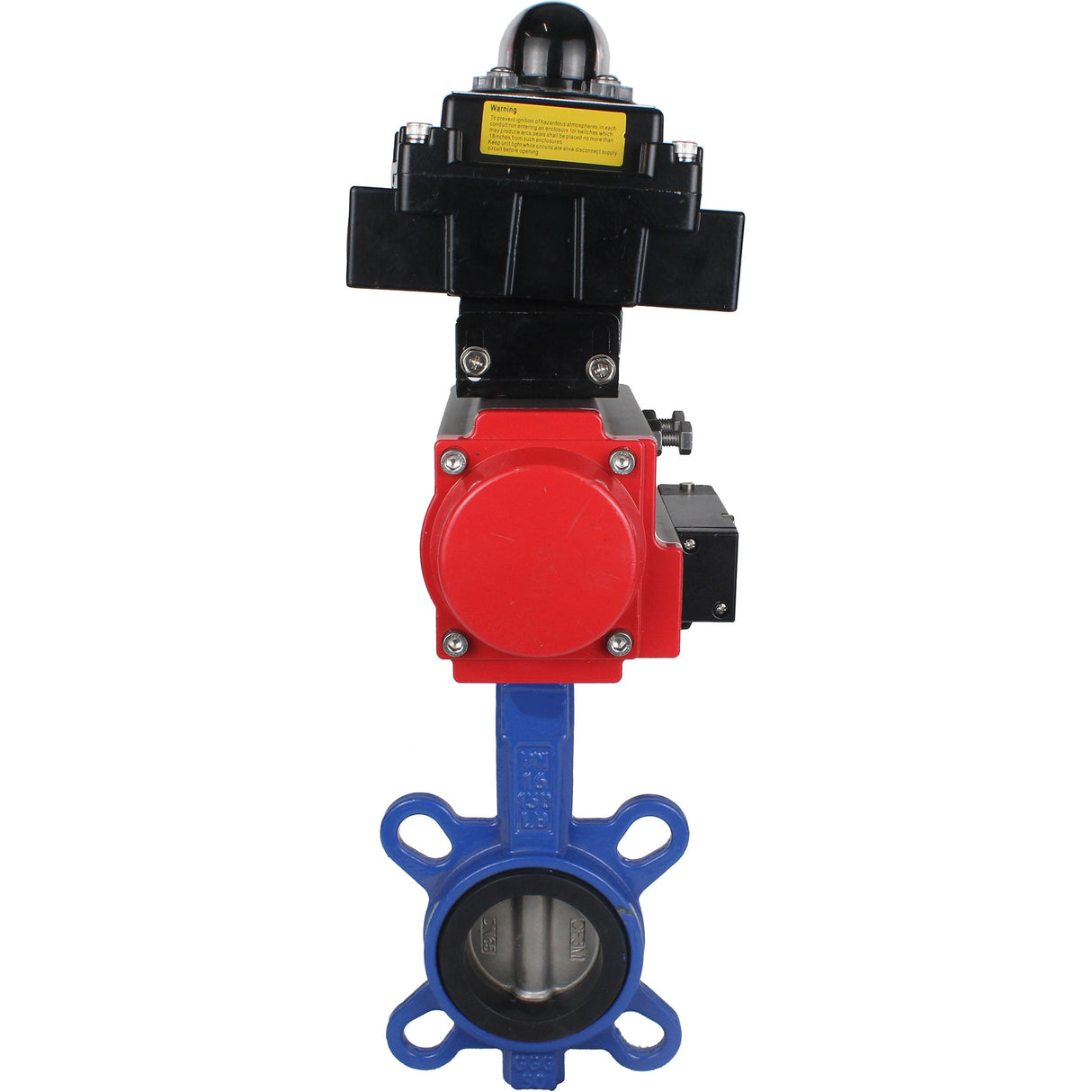 Water butterfly valve Elephant GG25-316L-NBR body material - cast iron GG25, disk material - stainless steel 316L, seal - NBR with pneumatic actuator DA, pneumatic distributor 4M310-08 NAMUR  220V and limit switch block APL-410N EX