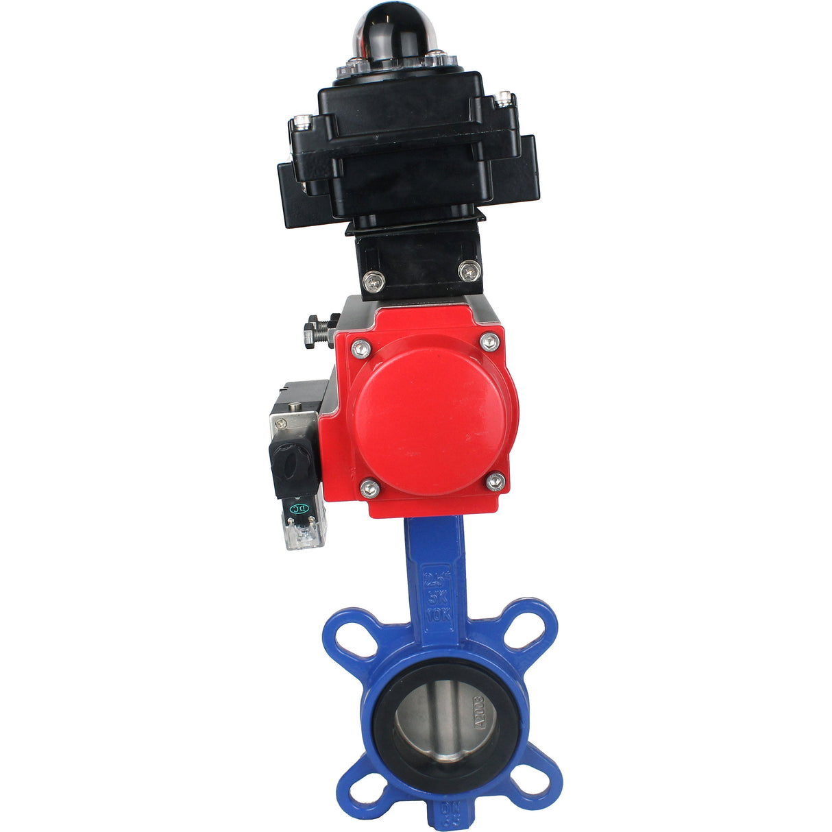 Water butterfly valve Elephant GG25-316L-NBR body material - cast iron GG25, disk material - stainless steel 316L, seal - NBR with pneumatic actuator DA, pneumatic distributor 4M310-08 NAMUR  220V and limit switch block APL-410N EX