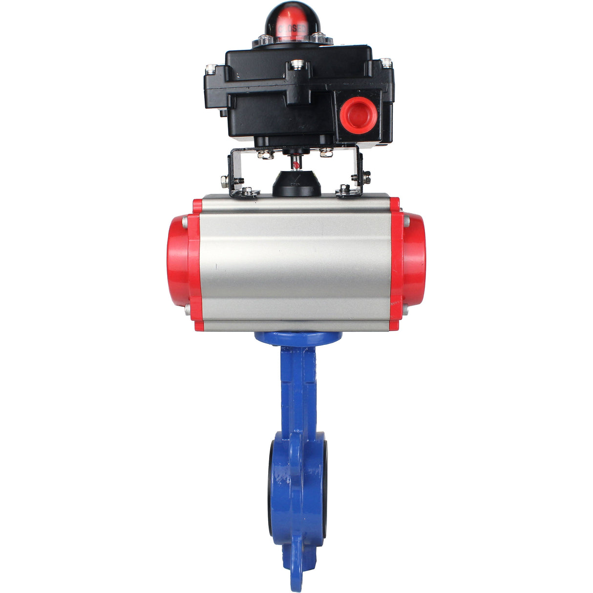 Water butterfly valve Elephant GG25-316L-NBR body material - cast iron GG25, disk material - stainless steel 316L, seal - NBR with pneumatic actuator SA, pneumatic distributor 4M310-08 NAMUR 220V and limit switch block APL-410N EX