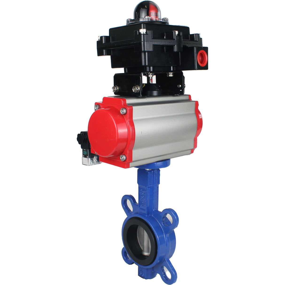 Water butterfly valve Elephant GG25-316L-NBR body material - cast iron GG25, disk material - stainless steel 316L, seal - NBR with pneumatic actuator SA, pneumatic distributor 4M310-08 NAMUR 220V and limit switch block APL-410N EX