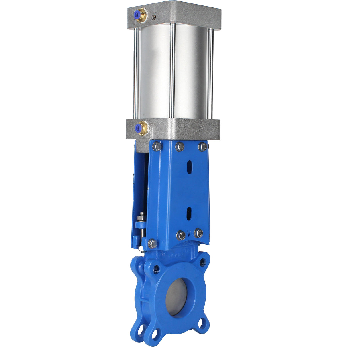 Knife gate valve Elephant GVKR3131M-1W-Fb-2P, body material - stainless steel AISI 304, knife material - stainless steel AISI 304, seal - metal, pneumatic actuator