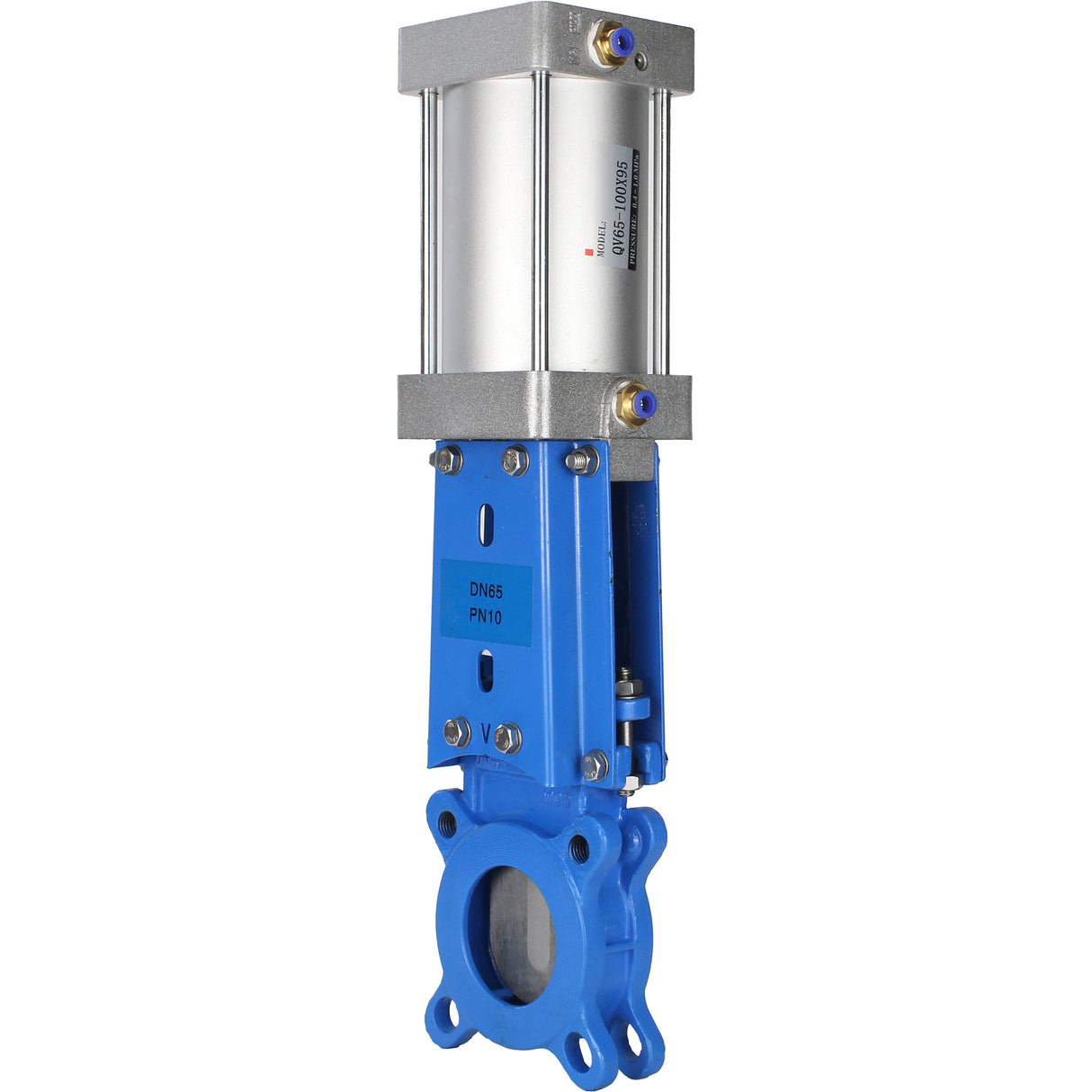 Knife gate valve Elephant GVKR3131M-1W-Fb-2P, body material - stainless steel AISI 304, knife material - stainless steel AISI 304, seal - metal, pneumatic actuator