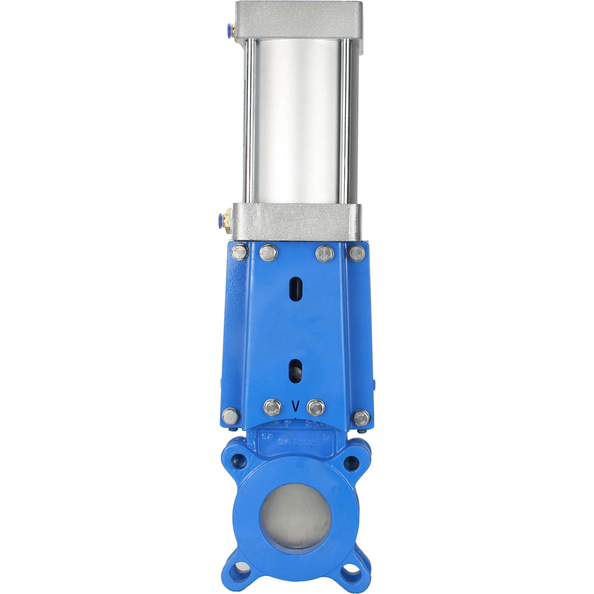 Knife gate valve Elephant GVKR3131M-1W-Fb-2P, body material - stainless steel AISI 304, knife material - stainless steel AISI 304, seal - metal, pneumatic actuator