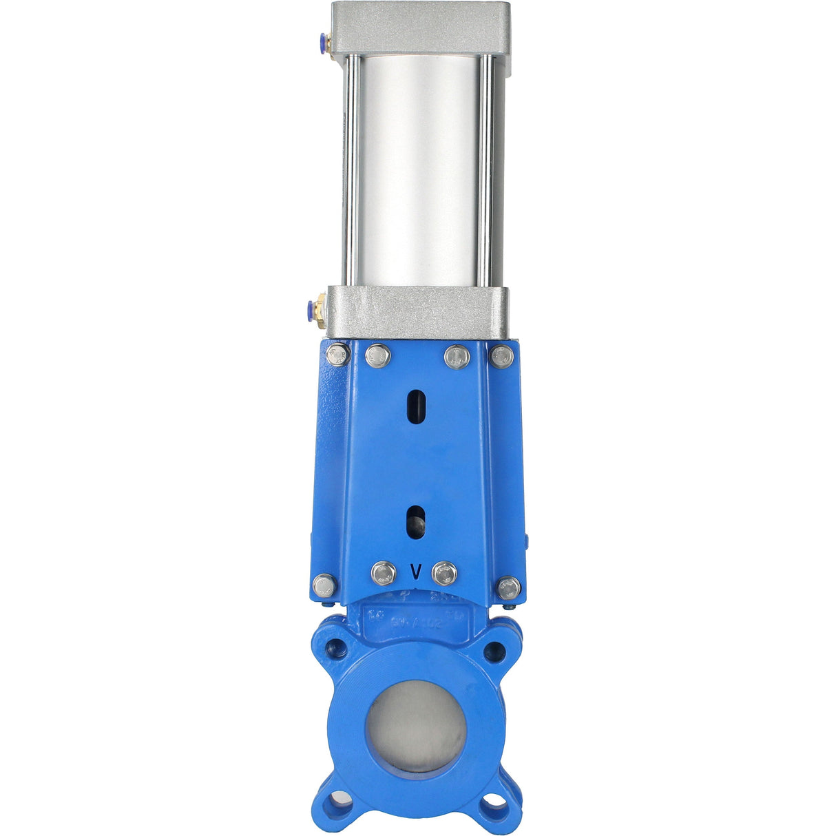 Knife gate valve Elephant GVKR3131M-1W-Fb-2P, body material - stainless steel AISI 304, knife material - stainless steel AISI 304, seal - metal, pneumatic actuator