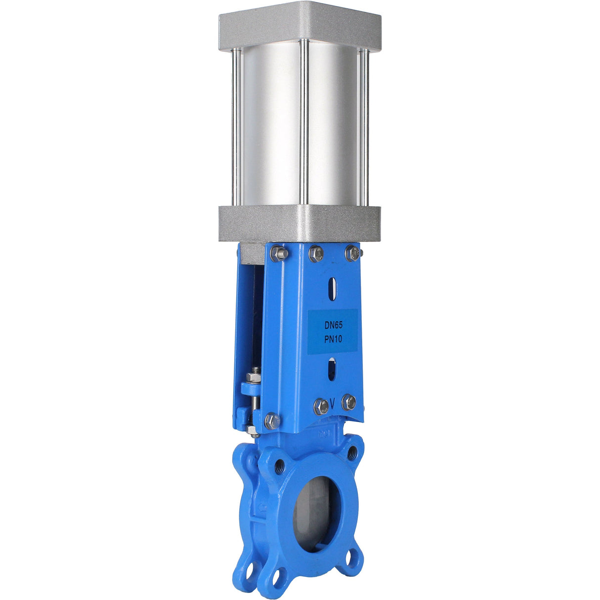 Knife gate valve Elephant GVKR3131M-1W-Fb-2P, body material - stainless steel AISI 304, knife material - stainless steel AISI 304, seal - metal, pneumatic actuator