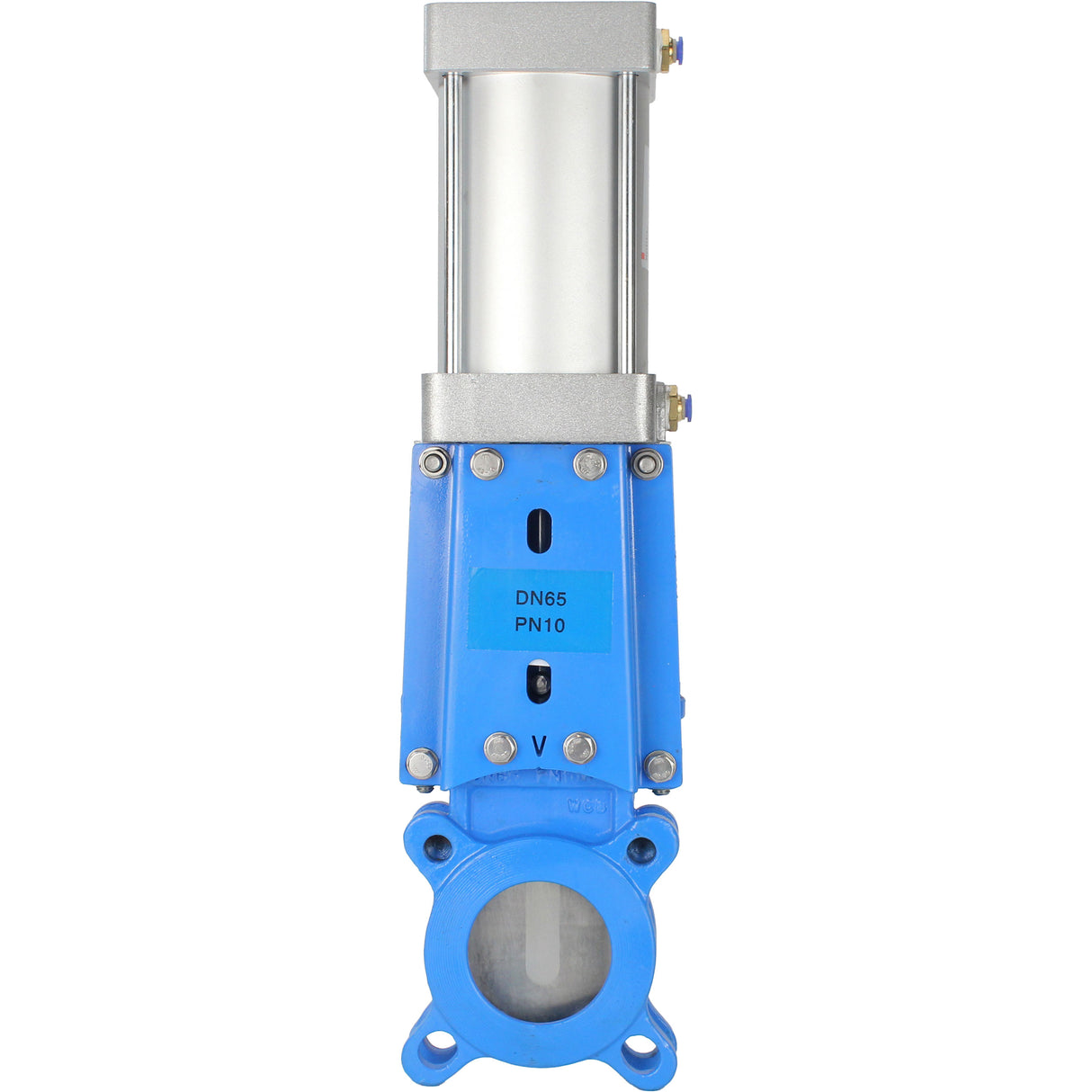 Knife gate valve Elephant GVKR3131M-1W-Fb-2P, body material - stainless steel AISI 304, knife material - stainless steel AISI 304, seal - metal, pneumatic actuator