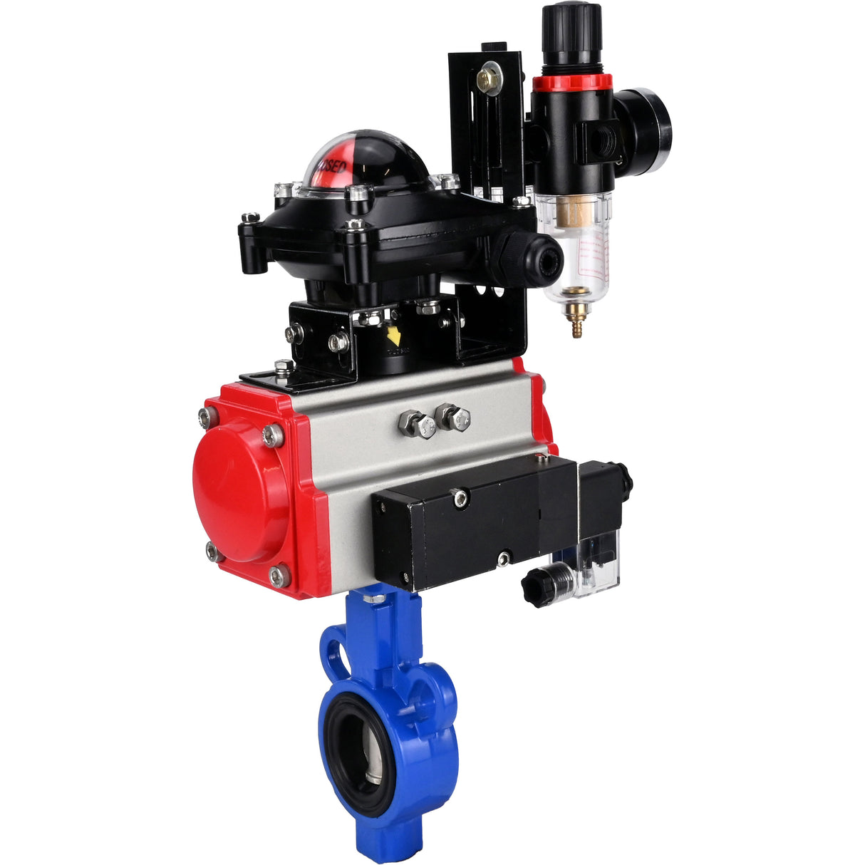 Water Butterfly Valve Elephant al-316l-epdm-elephant-da-4m310-24-apl210n-afc2000, body material - aluminium alloy, disk material - stainless steel AISI 316L, seal - EPDM, pneumatic actuator operated