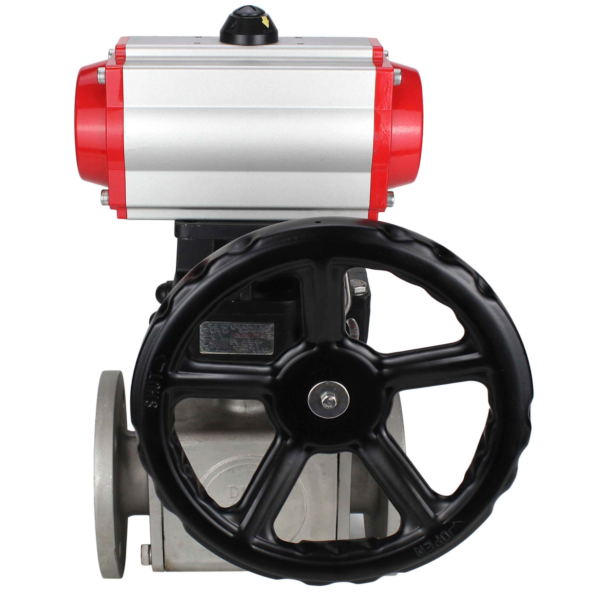 Ball valves Elephant BV3232P(4pc)-FP-3WL-F-ISO-H 16 bar full bore, flanged, body - stainless steel SS316, ISO flange F03/F04-F10/F12, square 9x9-19x19, with pneumatic drive Elephant PA-DA double action and manual Doubler MON3-700-T38-ISO