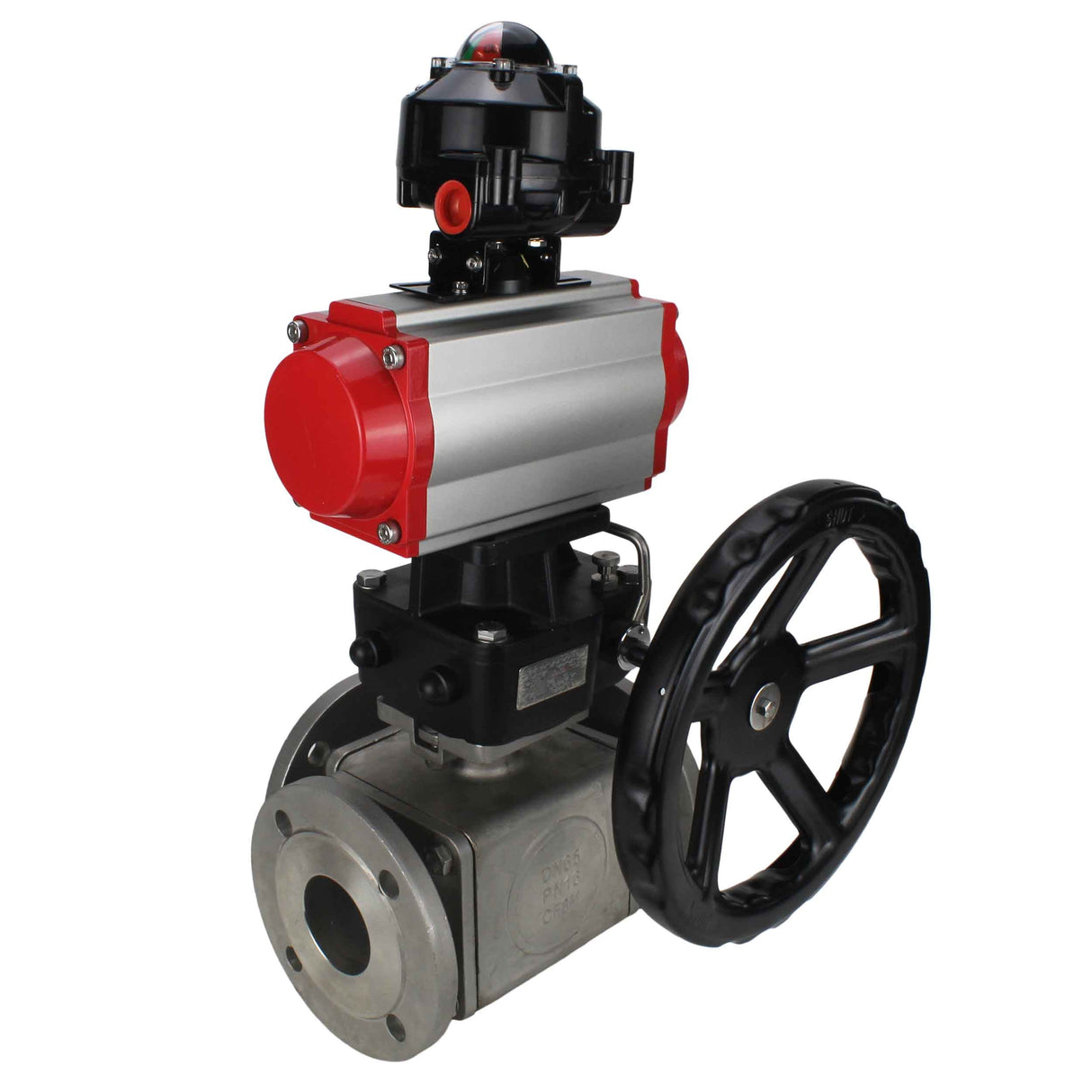 Ball valves Elephant BV3232P(4pc)-FP-3WL-F-ISO-H 16 bar full bore, flanged, body - stainless steel SS316, ISO flange F03/F04-F10/F12, square 9x9-19x19, with pneumatic drive PA-DA, LSU APL-510N EX and Doubler MON3-700-T38-ISO