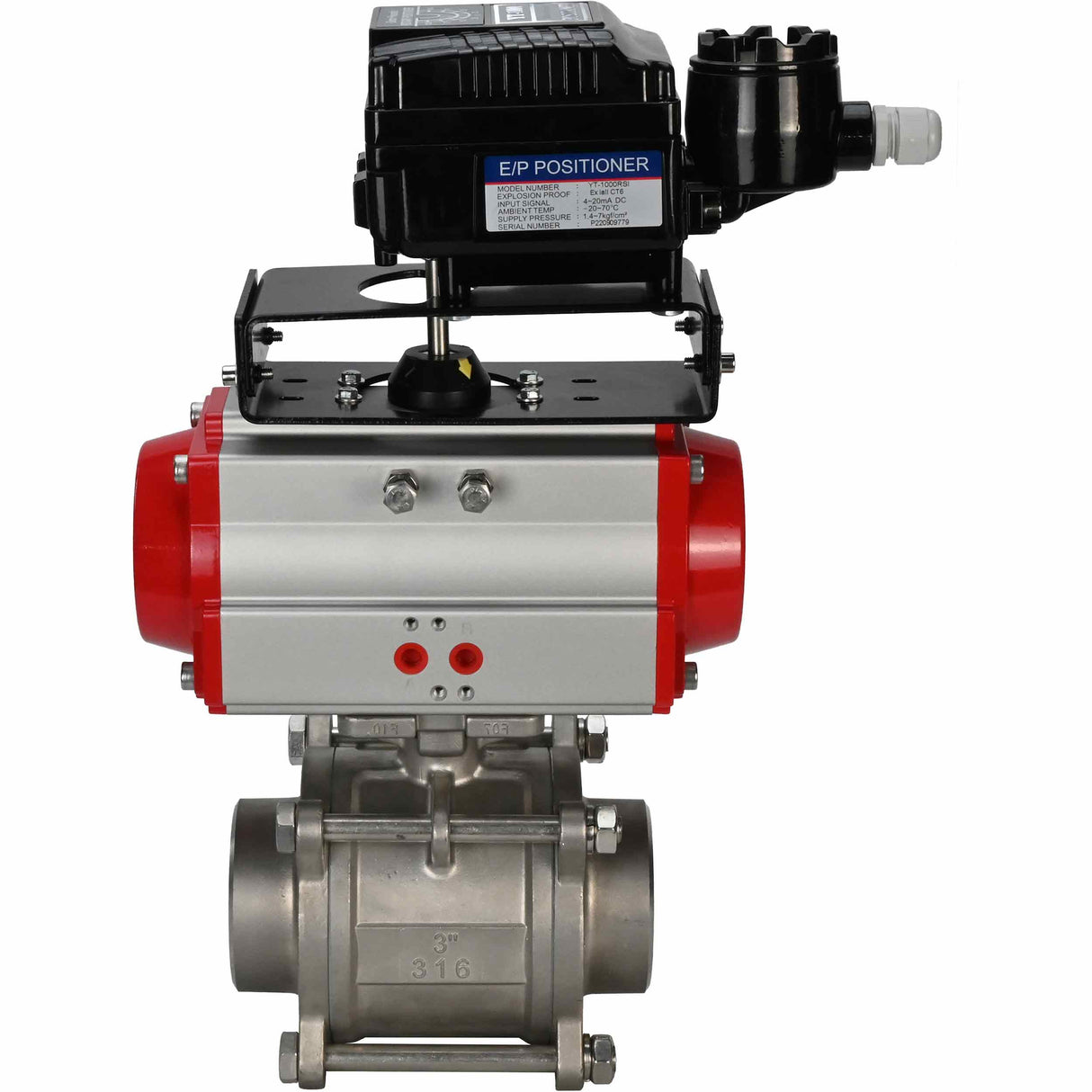 Stainless steel ball valve Elephant kshpp-316200-da-yt1000rsn, body material - stainless steel AISI 316, ball material - stainless steel AISI 316, seal - PTFE, pneumatic actuator operated