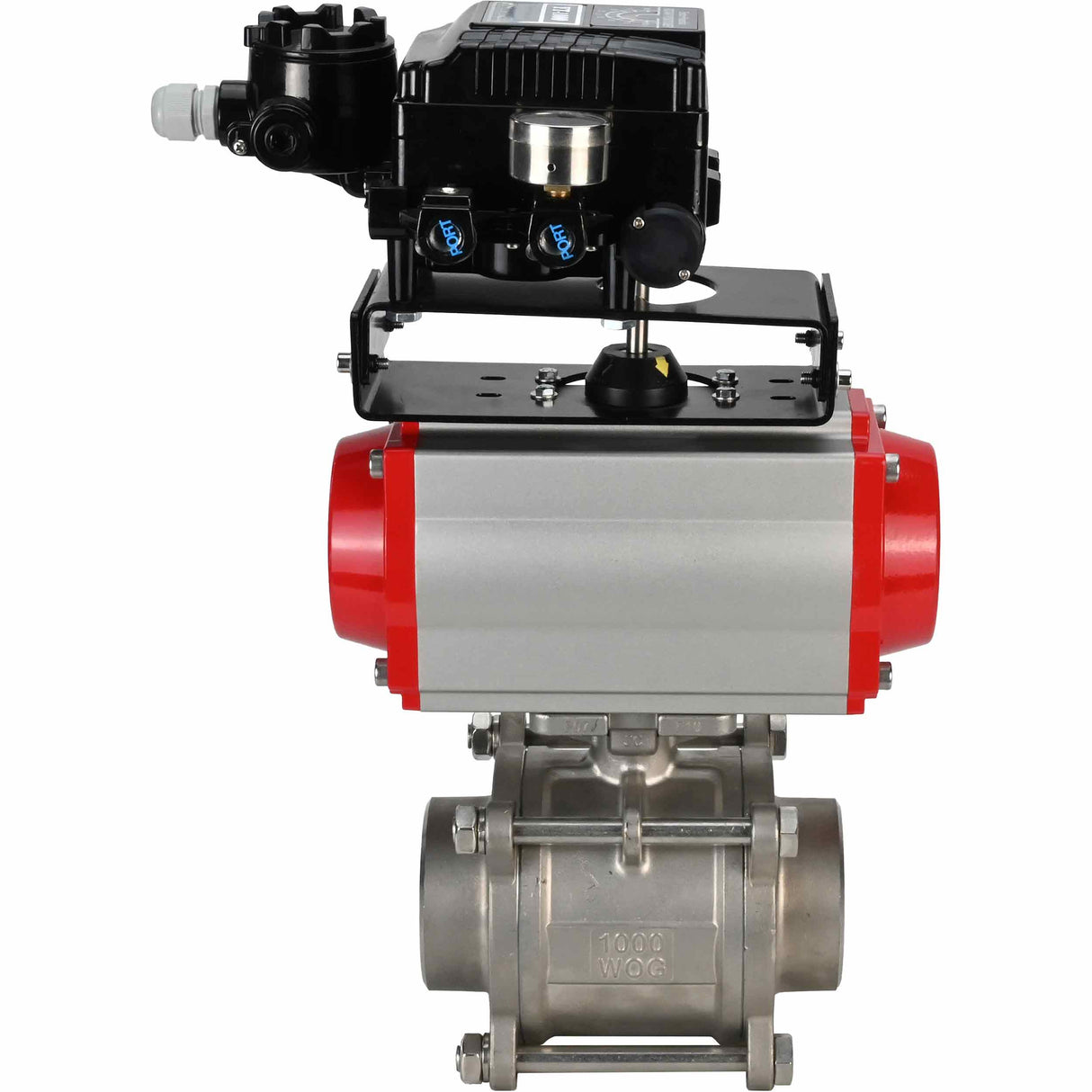 Stainless steel ball valve Elephant kshpp-316200-sa-yt1000rsi, body material - stainless steel AISI 316, ball material - stainless steel AISI 316, seal - PTFE, pneumatic actuator operated