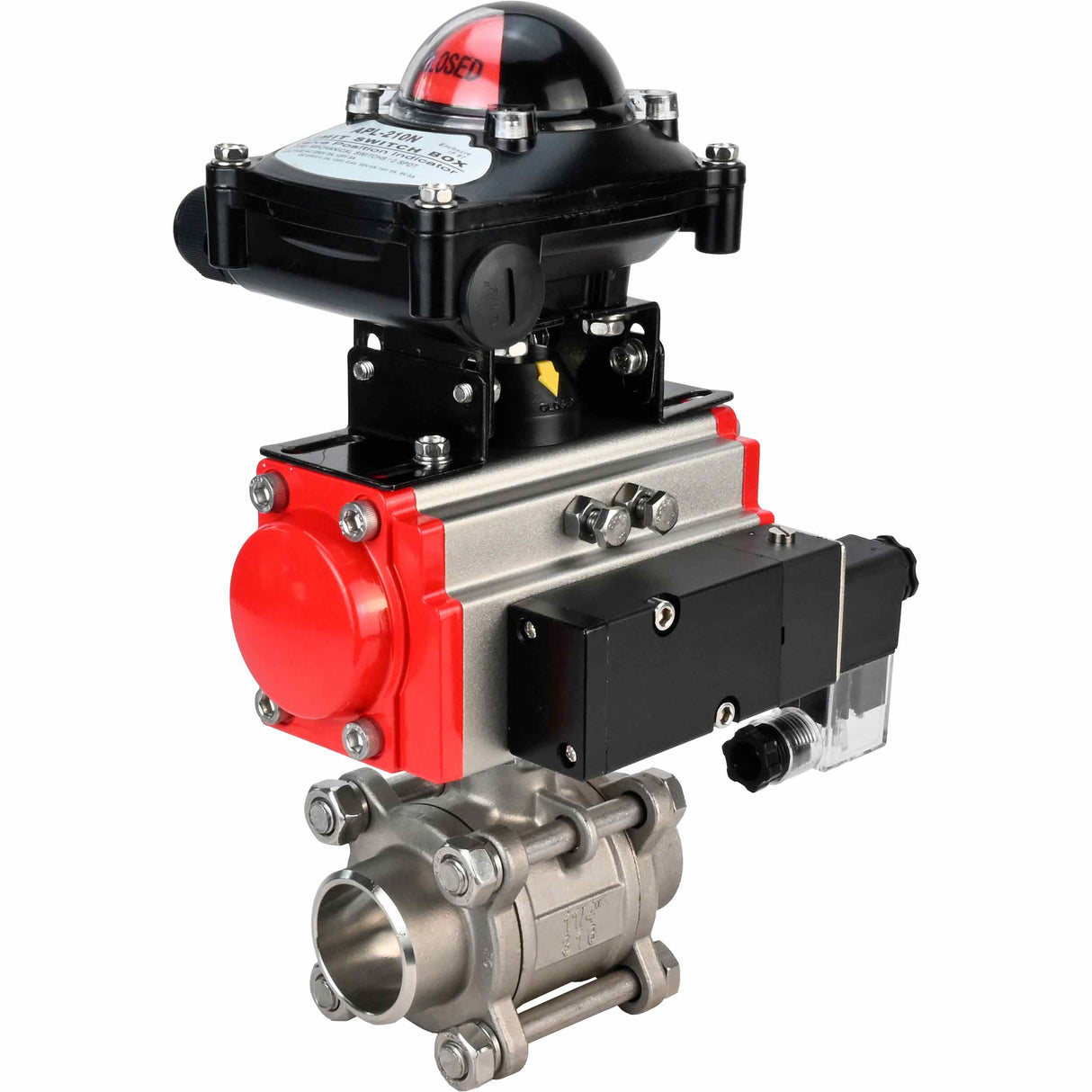 Stainless steel ball valve Elephant kshpp-316200-da-4m310-110/220-apl210n, body material - stainless steel AISI 316, ball material - stainless steel AISI 316, seal - PTFE, pneumatic actuator operated