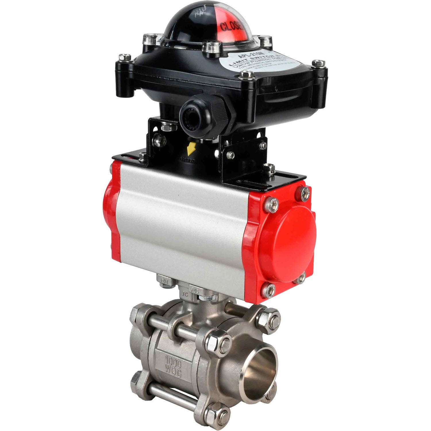 Stainless steel ball valve Elephant kshpp-316200-da-4m310-110/220-apl210n, body material - stainless steel AISI 316, ball material - stainless steel AISI 316, seal - PTFE, pneumatic actuator operated