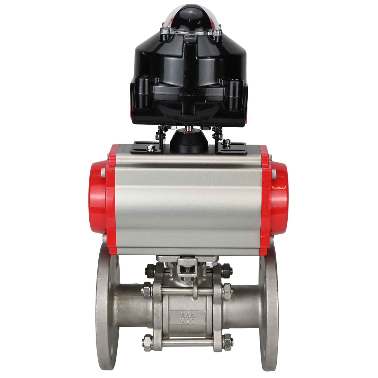 Ball valves Elephant BV3232P(3pc)-FP-F-ISO-H flanged, full bore, three-piece, body - stainless steel SS316, seal - PTFE, with pneumatic actuator Elephant PA-DA 052-130 pneumatic distributor 4M310- 08 NAMUR 220V LSU APL-510N-EX