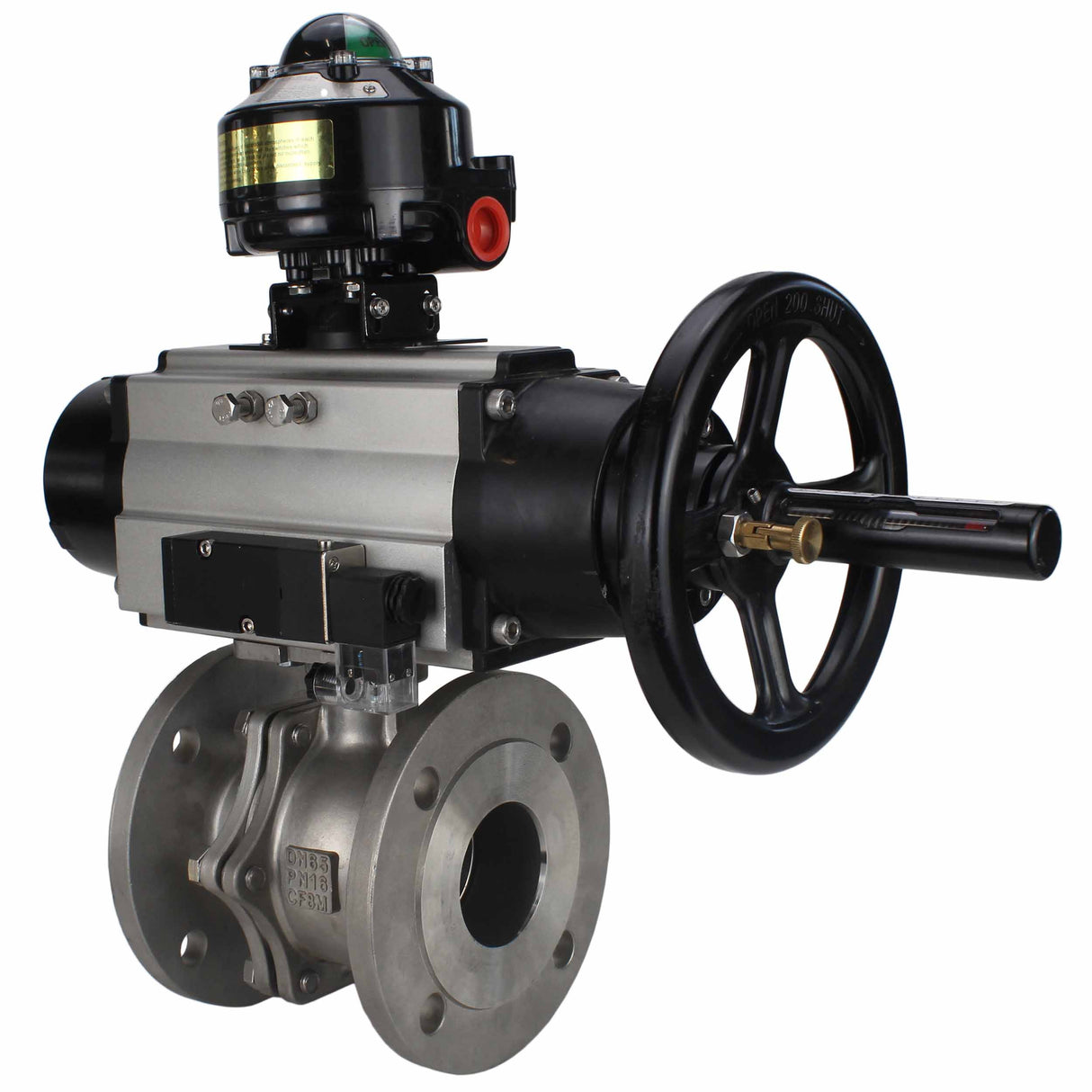 Ball valves Elephant BV3232P(2pc)-FP-F-ISO-H DN80-100 16 bar, full bore flanged, stainless steel SS316, seal - PTFE, with pneumatic actuator PA-DA-105-1 double acting, with pneumatic distributor 4M310-08 NAMUR 220V , with LSU APL-510N EX