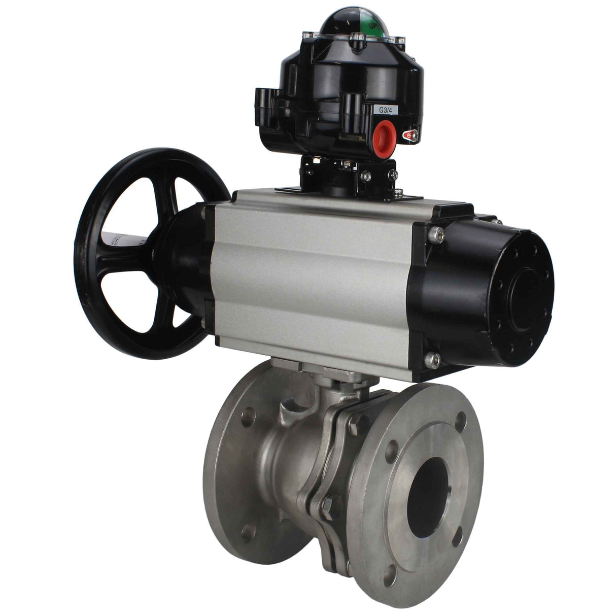 Ball valves Elephant BV3232P(2pc)-FP-F-ISO-H DN80-100 16 bar, full bore flanged, stainless steel SS316, seal - PTFE, with pneumatic actuator PA-DA-105-1 double acting, with pneumatic distributor 4M310-08 NAMUR 220V , with LSU APL-510N EX