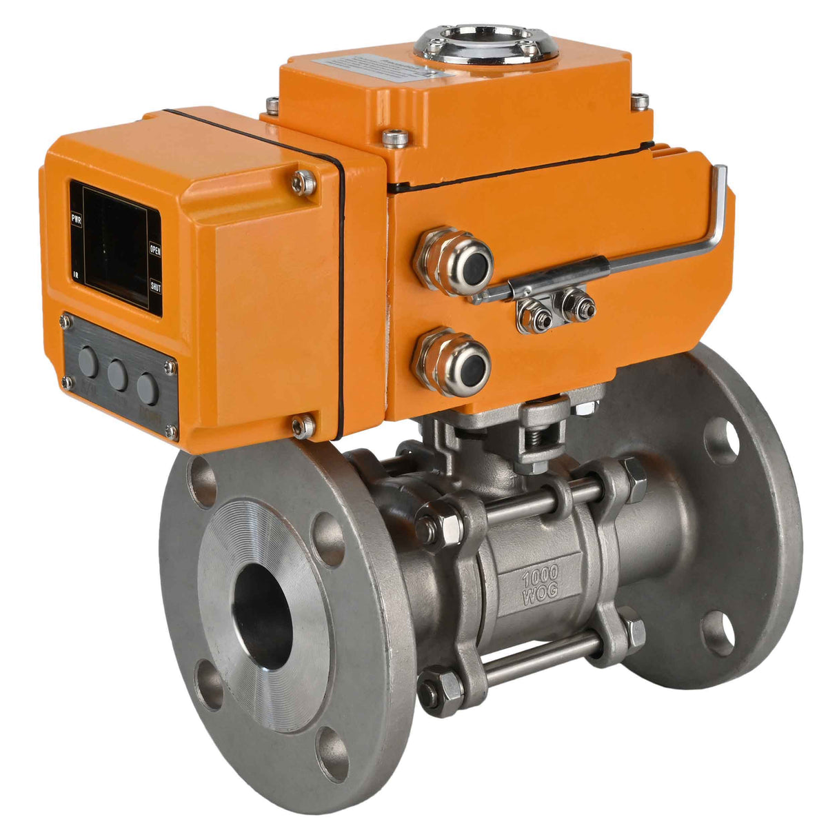 Ball valves Elephant BV3131P(3pc)-FP-F-ISO-H three-piece, full bore, flanged, body - stainless steel SS304, seal - PTFE, with 1/4-turn electric drive QT-N-003EM-O1-24VDC-U1 24V HARK