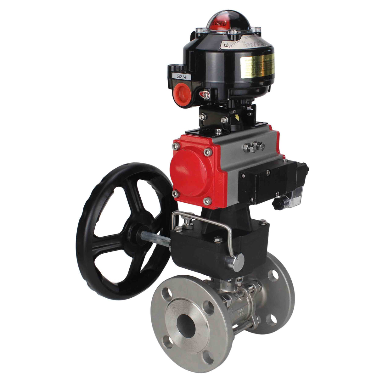 Ball valves Elephant BV3131P(3pc)-FP-F-ISO-H flanged, full bore, three-piece, stainless steel body. steel SS304, seal - PTFE, with pneumatic drive Elephant PA-DA 052-130 pneumatic distributor 4M310-08 NAMUR 24V gearbox MON LSU APL-510N-EX