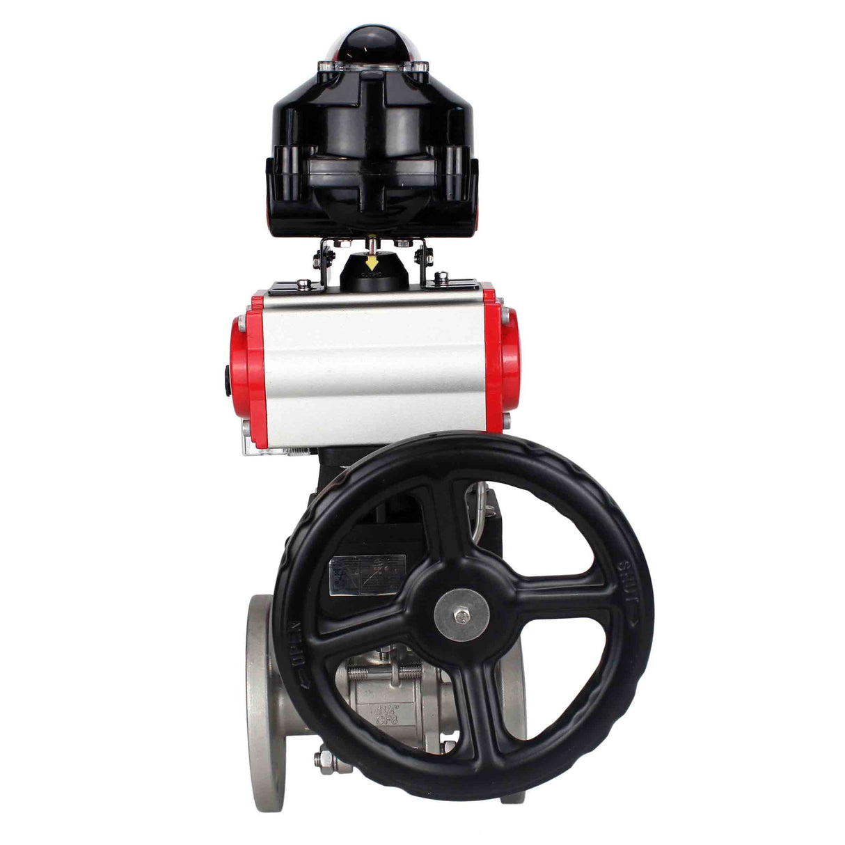 Ball valves Elephant BV3131P(3pc)-FP-F-ISO-H flanged, full bore, three-piece, stainless steel body. steel SS304, seal - PTFE, with pneumatic drive Elephant PA-DA 052-130 pneumatic distributor 4M310-08 NAMUR 220V gearbox MON LSU APL-510N-EX