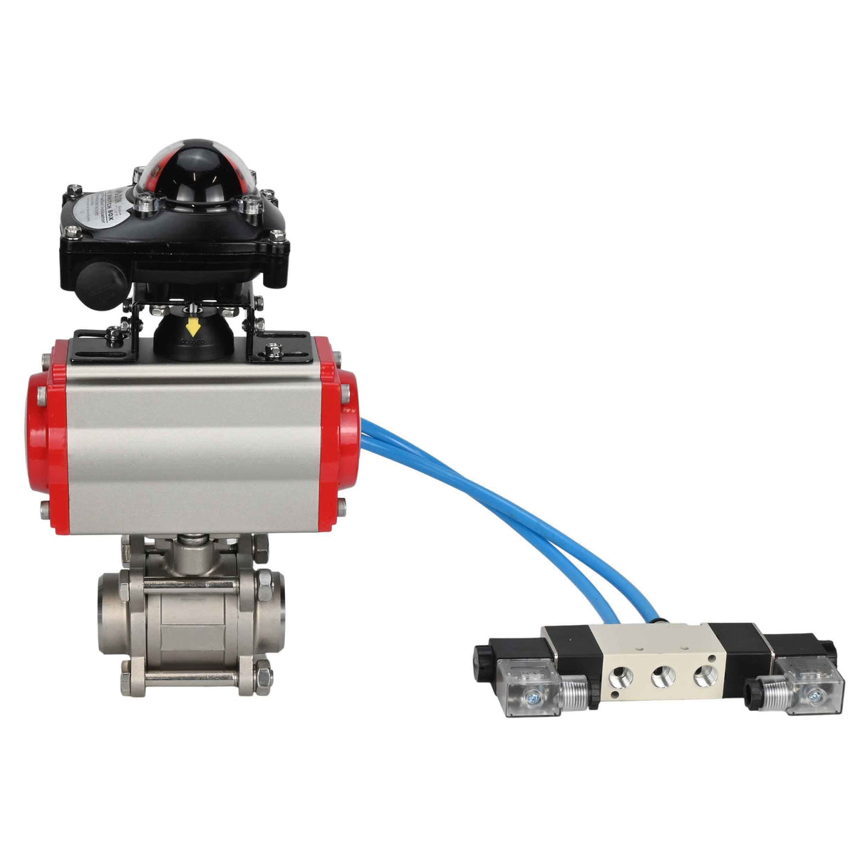 Ball valves Elephant BV3232P(3pc)-FP-W-ISO-H 16 bar/25, full bore for welding, stainless steel SS316, seal - PTFE, with double-acting PA-DA pneumatic actuator, with pneumatic distributor 4V320-10 220V, with LSU APL-210N