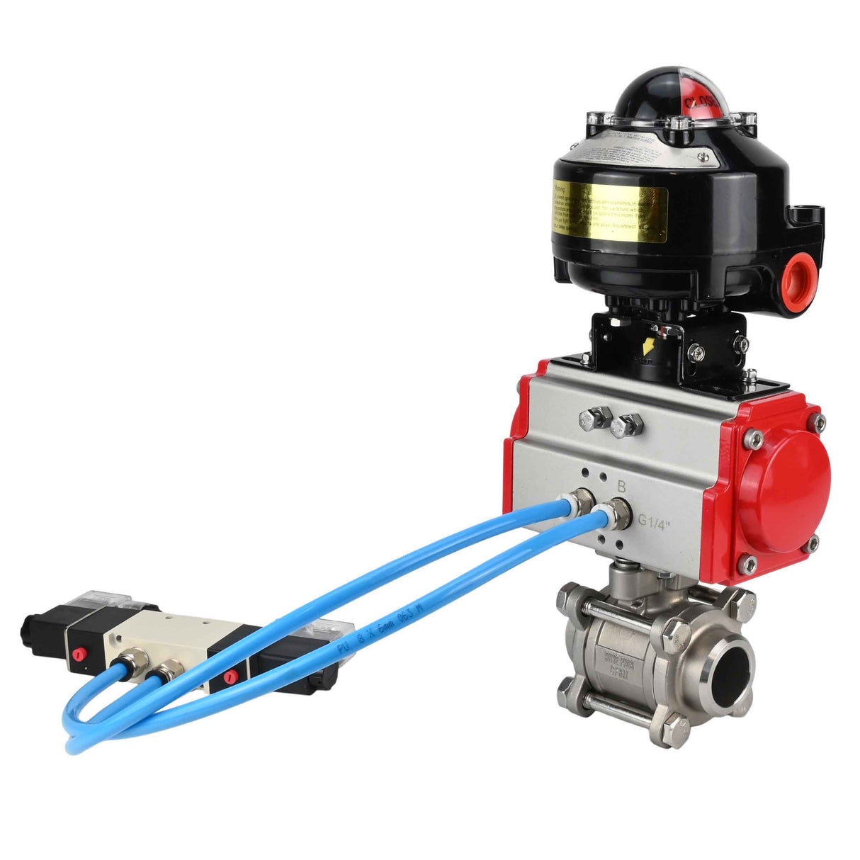 Ball valves Elephant BV3232P(3pc)-FP-W-ISO-H for welding, full bore, body - stainless steel SS316, seal - PTFE, with pneumatic actuator Elephant PA-SA 052- 130 pneumatic distributor 4V320-10 connection DN10 LSU APL-510N-EX