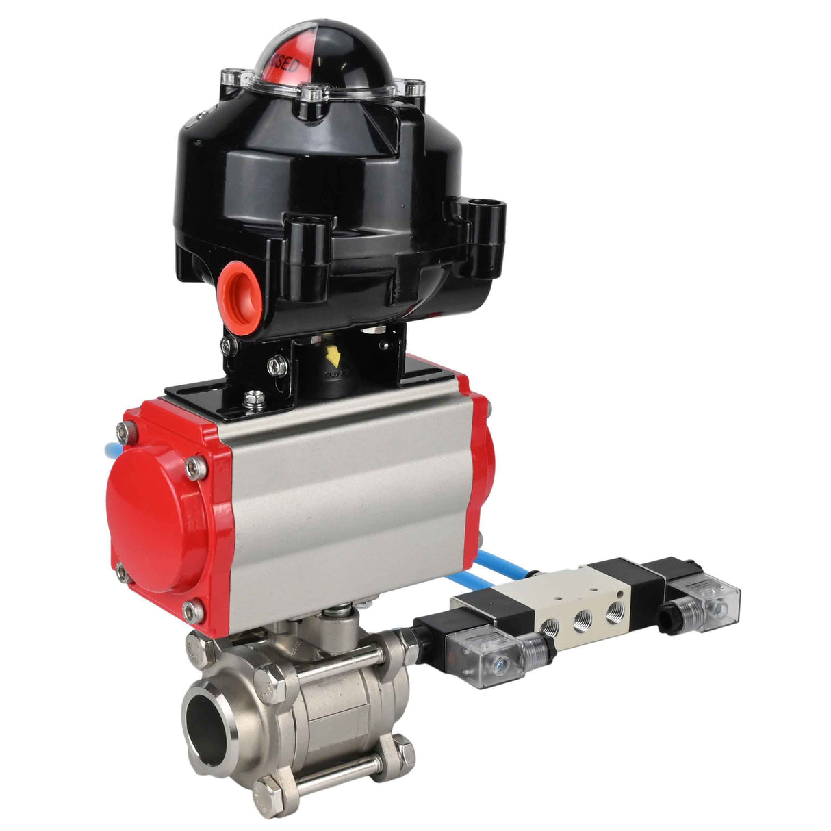 Ball valves Elephant BV3232P(3pc)-FP-W-ISO-H for welding, full bore, body - stainless steel SS316, seal - PTFE, with pneumatic actuator Elephant PA-DA 052- 083 pneumatic distributor 4V320-10 connection DN10 LSU APL-510N-EX