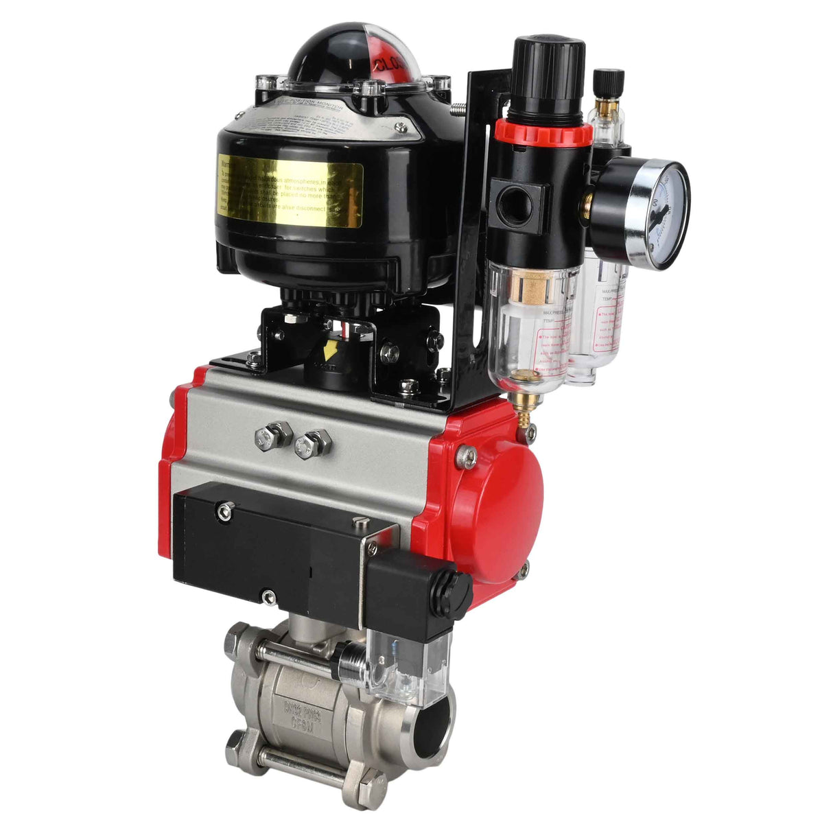 Ball valves Elephant BV3232P(3pc)-FP-W-ISO-H for welding, full bore, stainless steel body. steel SS316, seal - PTFE, with pneumatic actuator Elephant PA-SA 052-130 pneumatic distributor 4M310-08 NAMUR 24V ATU AFC2000 APL-510N-EX