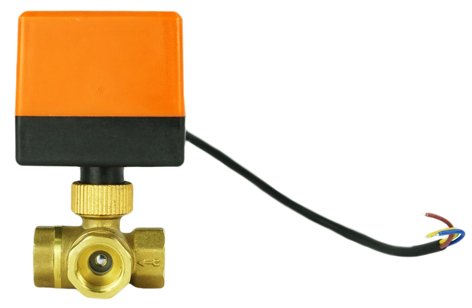 Brass ball 3-way valve Threaded NPT/BSP T-type standard port Elephant RP.BRASS.120.MM 16 bar with electric actuated 110VAC without limit switches