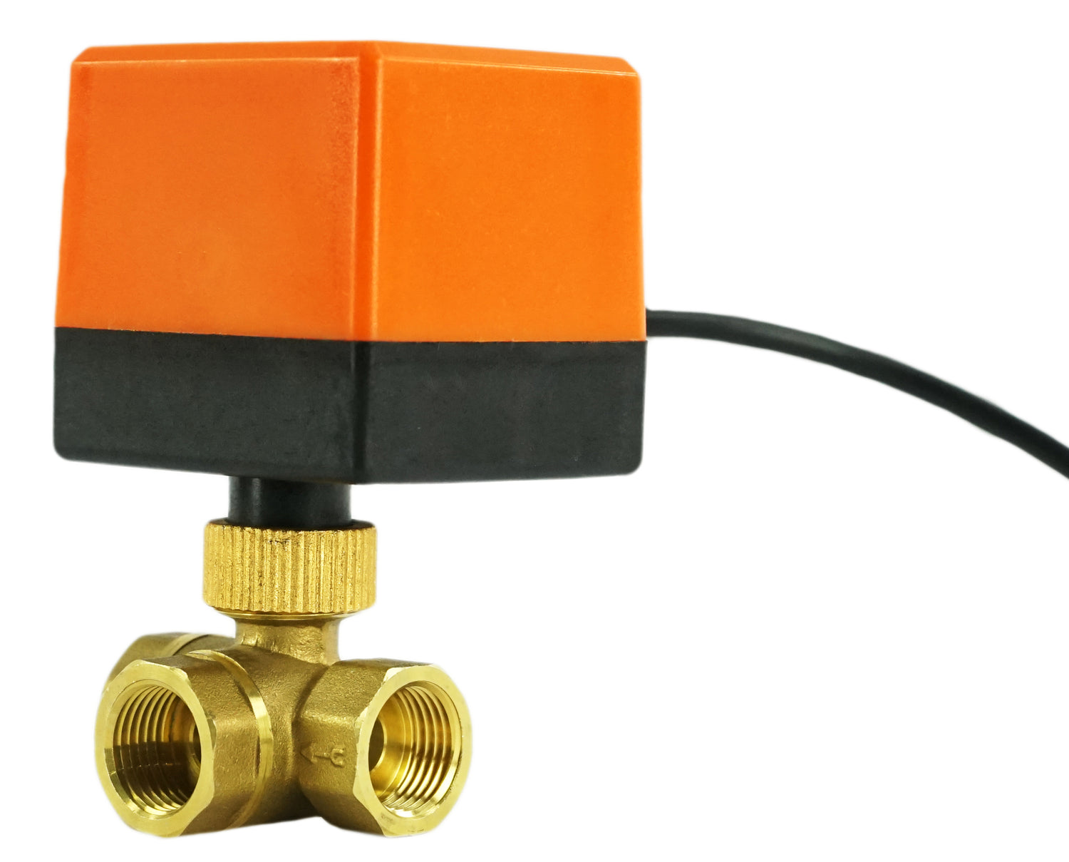 Brass ball 3-way valve Threaded NPT/BSP T-type standard port Elephant RP.BRASS.120.MM 16 bar with electric actuated 110VAC without limit switches