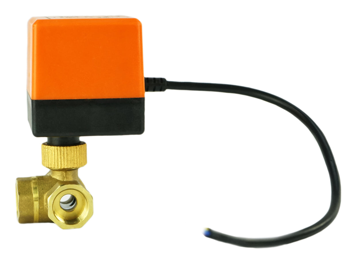 Brass ball 3-way valve Threaded NPT/BSP T-type standard port Elephant RP.BRASS.120.MM 16 bar with electric actuated 110VAC without limit switches