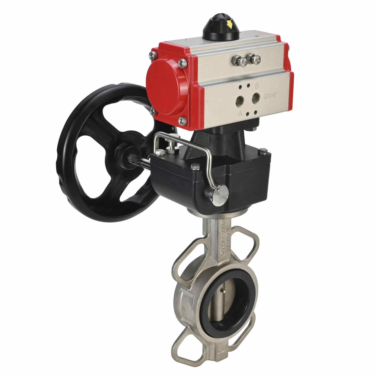 Water Butterfly Valve Elephant 316l-viton-da-hdm, body material - stainless steel AISI 316L, disk material - stainless steel AISI 316L, seal - VITON, pneumatic actuator operated