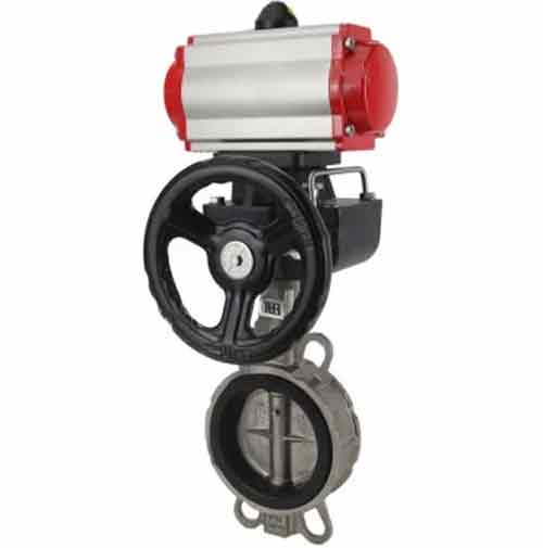 Water Butterfly Valve Elephant st-316l-viton-da-hdm, body material - carbon steel WCB, disk material - stainless steel AISI 316L, seal - VITON, pneumatic actuator operated