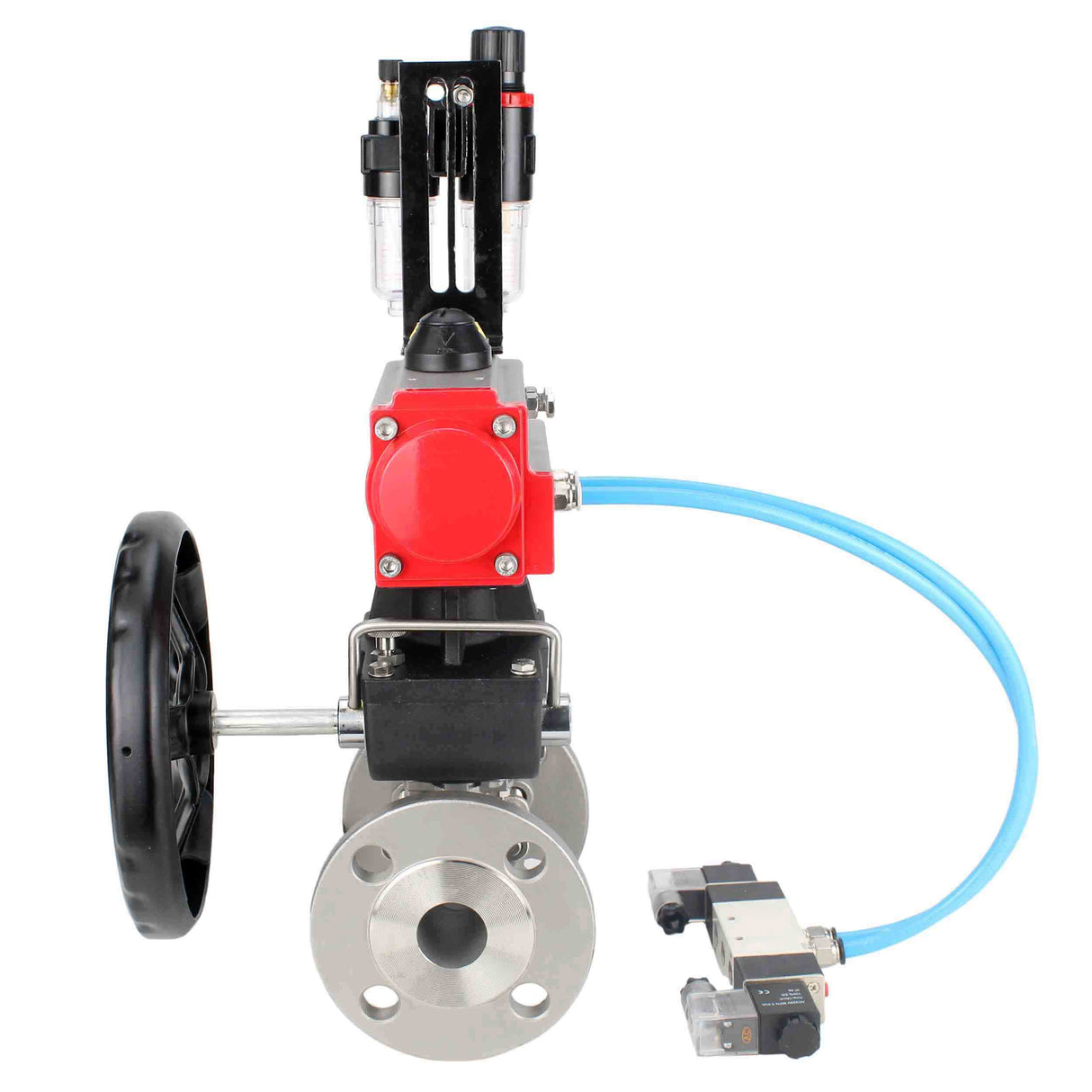 Ball valves Elephant BV3131P(3pc)-FP-F-ISO-H DN15-40 16 bar, three-piece full bore flanged, stainless steel SS304, PTFE, with double-acting PA-DA pneumatic actuator, with pneumatic distributor 4V320-08 220V, manual DNbler MON1-250-T26-ISO, with ATU AFC20