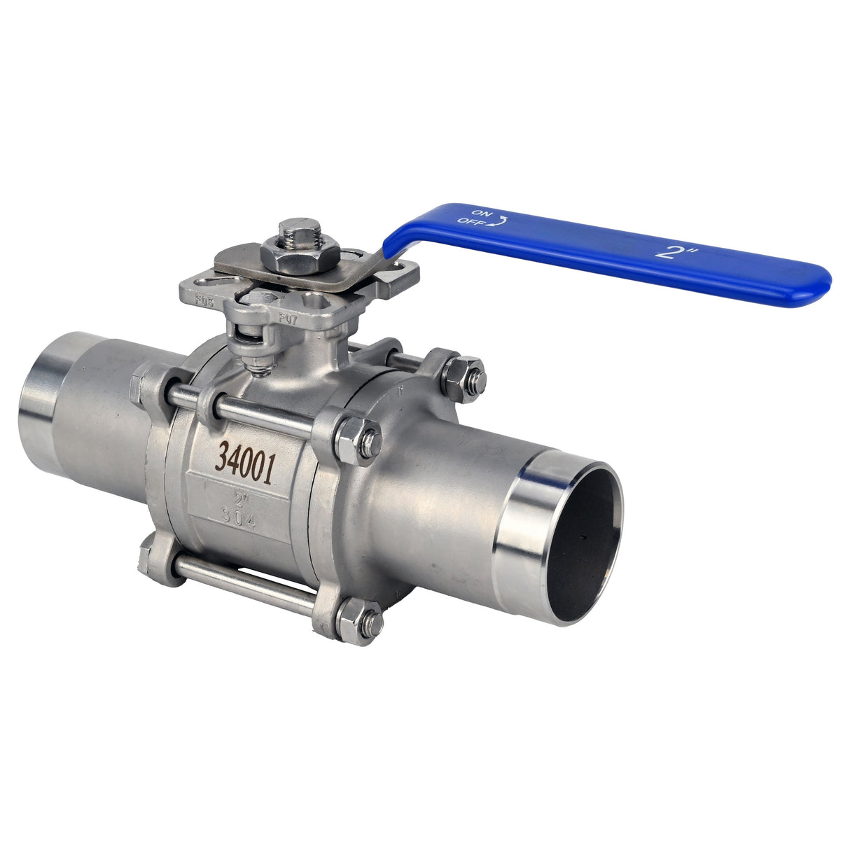 Ball valves Elephant BV3131P(3pc)-FP-W-ISO-H stainless steel SS304, full bore, three-piece, seal - PTFE, welded, with handle