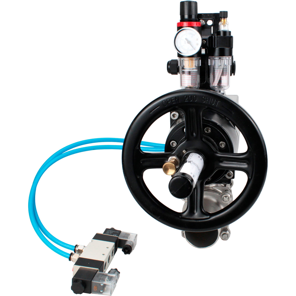 Ball valves Elephant BV3131P(3pc)-FP-W-ISO-H LONG, body material - Stainless steel AISI 304, seal - PTFE / PTFE / Teflon, with pneumatic actuator double action PA-DA-105-1, 4V320-10 220V, LSU APL-210N, ATU AFC2000