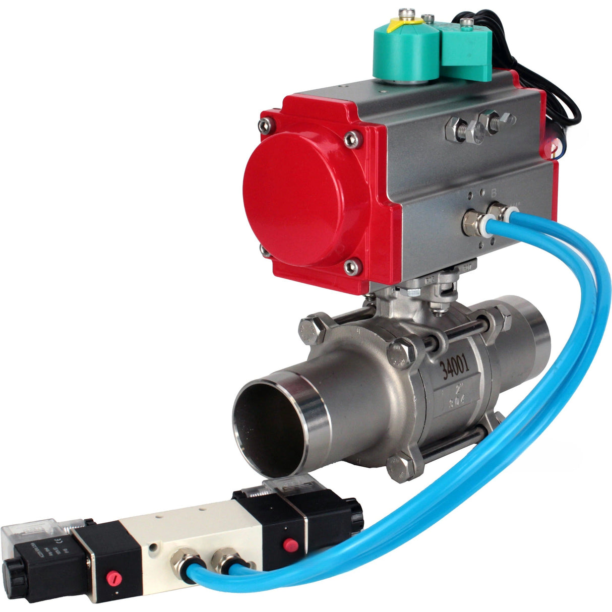 Ball valves Elephant BV3131P(3pc)-FP-W-ISO-H LONG DN10-150 63/40/25/16 bar full bore, body - 304 stainless steel, seal - PTFE, for welding, with PA-DA pneumatic actuator, pneumatic distributor 4V320-08 220V and ALS200D magnetic switch