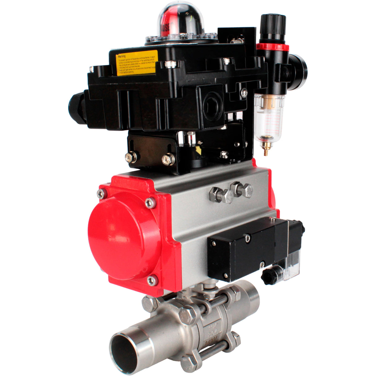 Ball valves Elephant BV3131P(3pc)-FP-W-ISO-H LONG DN10-150 full bore, body - stainless steel 304, for welding, with pneumatic actuator PA-DA, pneumatic distributor 4M310-08 NAMUR 220V, LSU APL-410N EX and GSV AFC2000