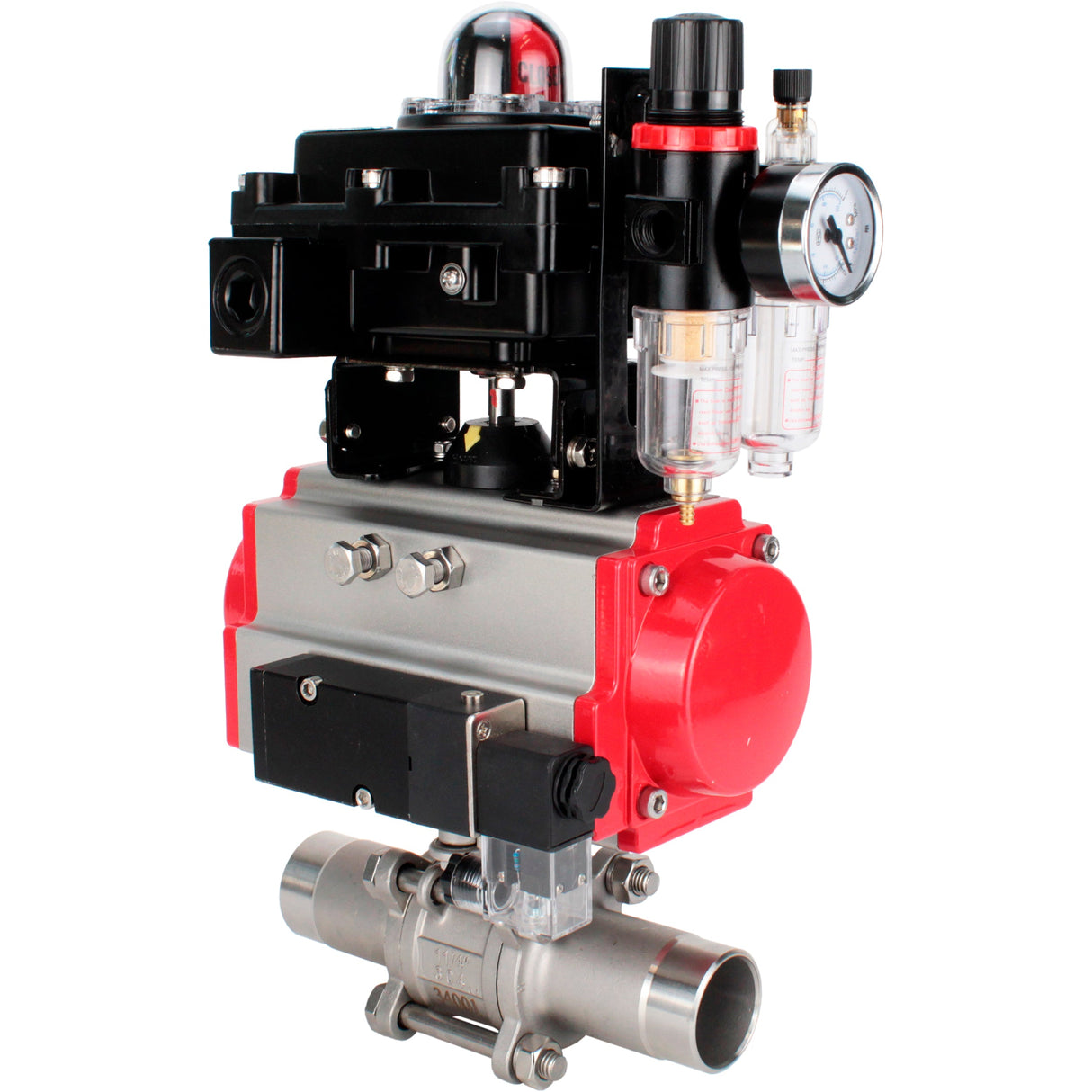 Ball valves Elephant BV3131P(3pc)-FP-W-ISO-H LONG full bore, body - stainless steel 304, for welding, with pneumatic actuator Elephant PA-SA, pneumatic distributor 4M310-08 NAMUR 24V, LSU APL-410N EX and ATU AFC2000