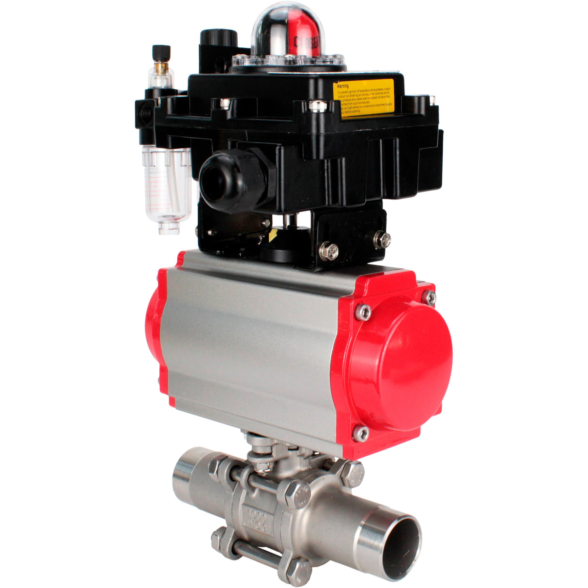 Ball valves Elephant BV3232P(3pc)-FP-W-ISO-H LONG DN10-150 full bore, body - stainless steel 316, for welding, with pneumatic actuator PA-DA, pneumatic distributor 4M310-08 NAMUR 24V, LSU APL-410N EX and GSV AFC2000