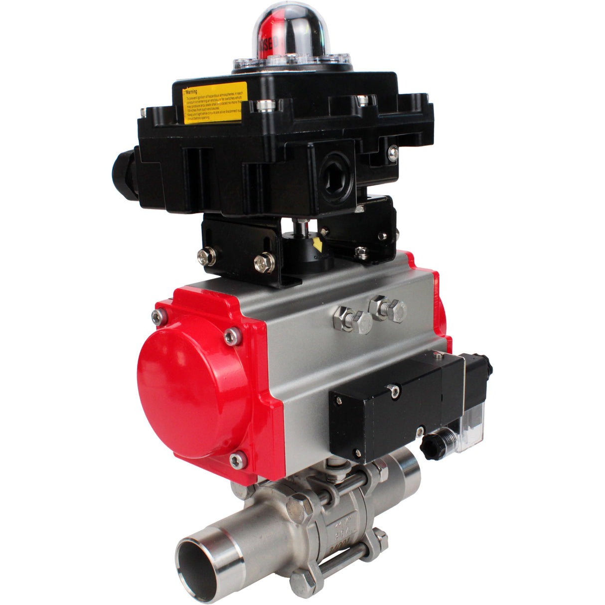 Ball valves Elephant BV3232P(3pc)-FP-W-ISO-H LONG full bore, body - stainless steel 316, welded, with pneumatic actuator Elephant PA-SA, pneumatic distributor 4M310-08 NAMUR 220V and limit switch block APL-410N EX